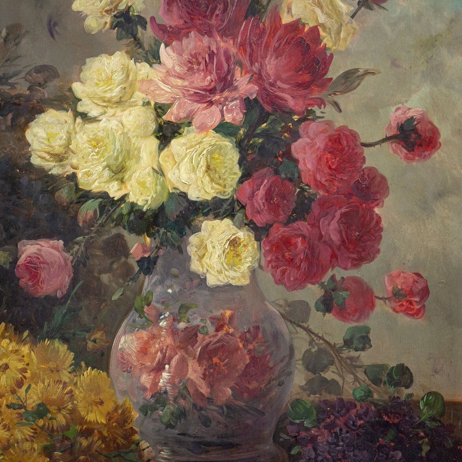 Pair Of Henry Schouten Flower Oil Paintings On Oak Board photo vinterior