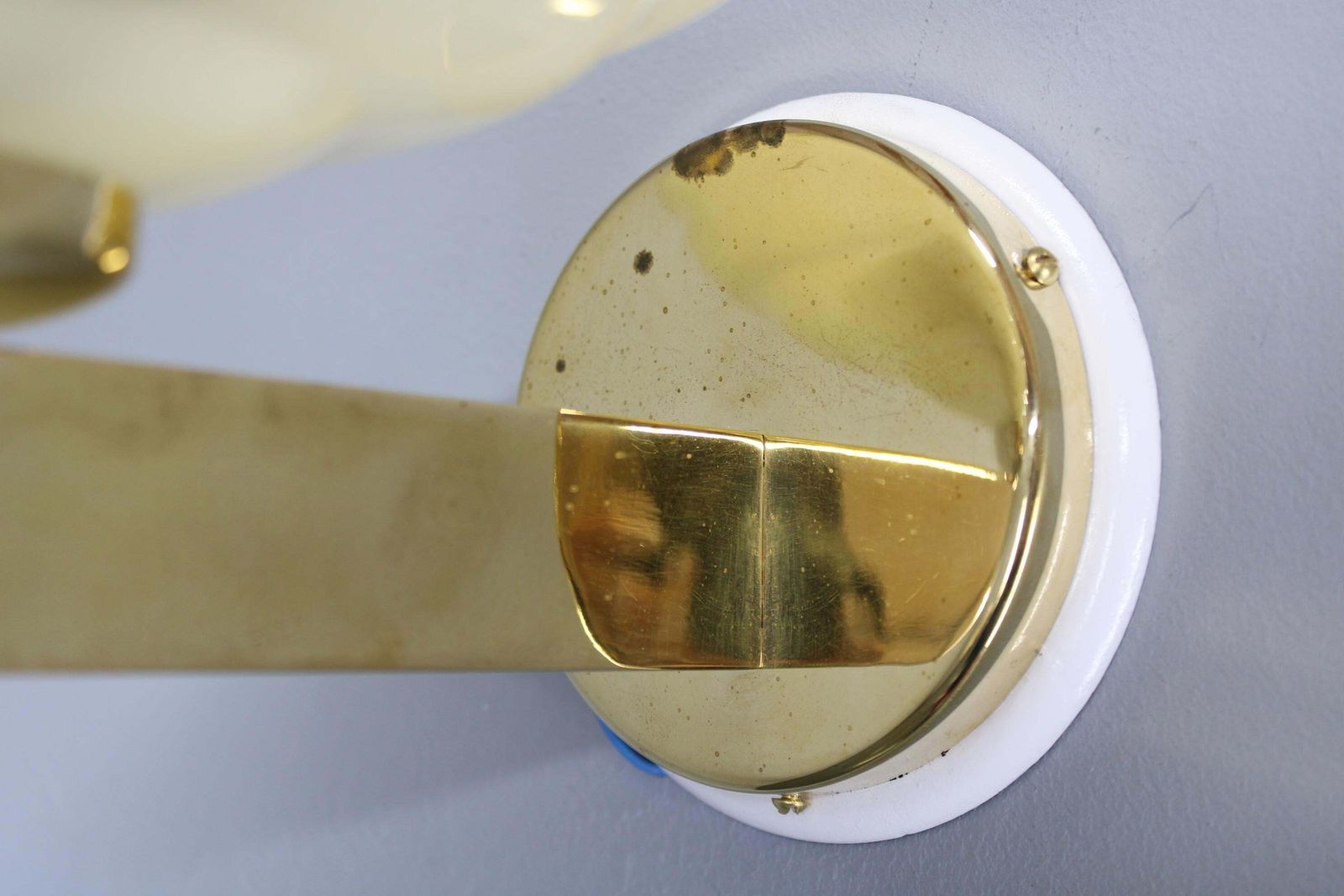 Pair Of 1940s Czechoslovak Art Deco Brass Wall Lights With Opaline Glass Shades photo buy