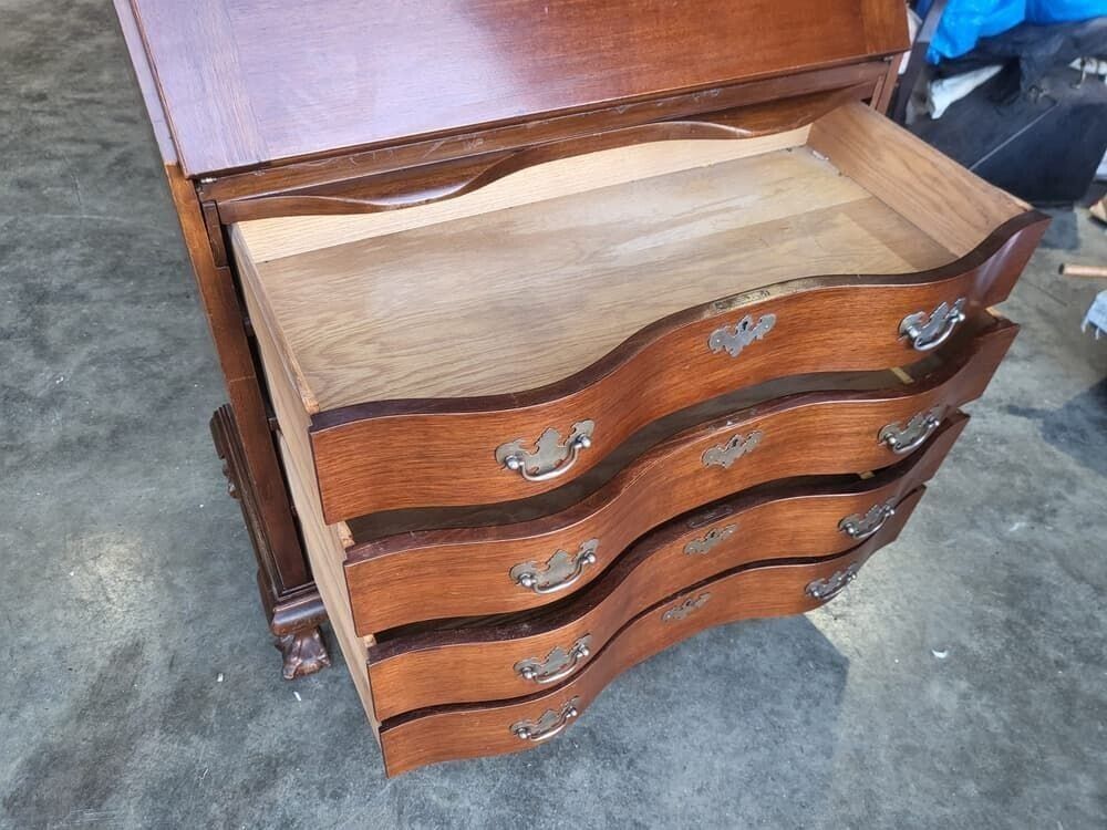 photo furniture Antique Repro Serpentine Glazed Bookcase Bureau Desk Drawers
