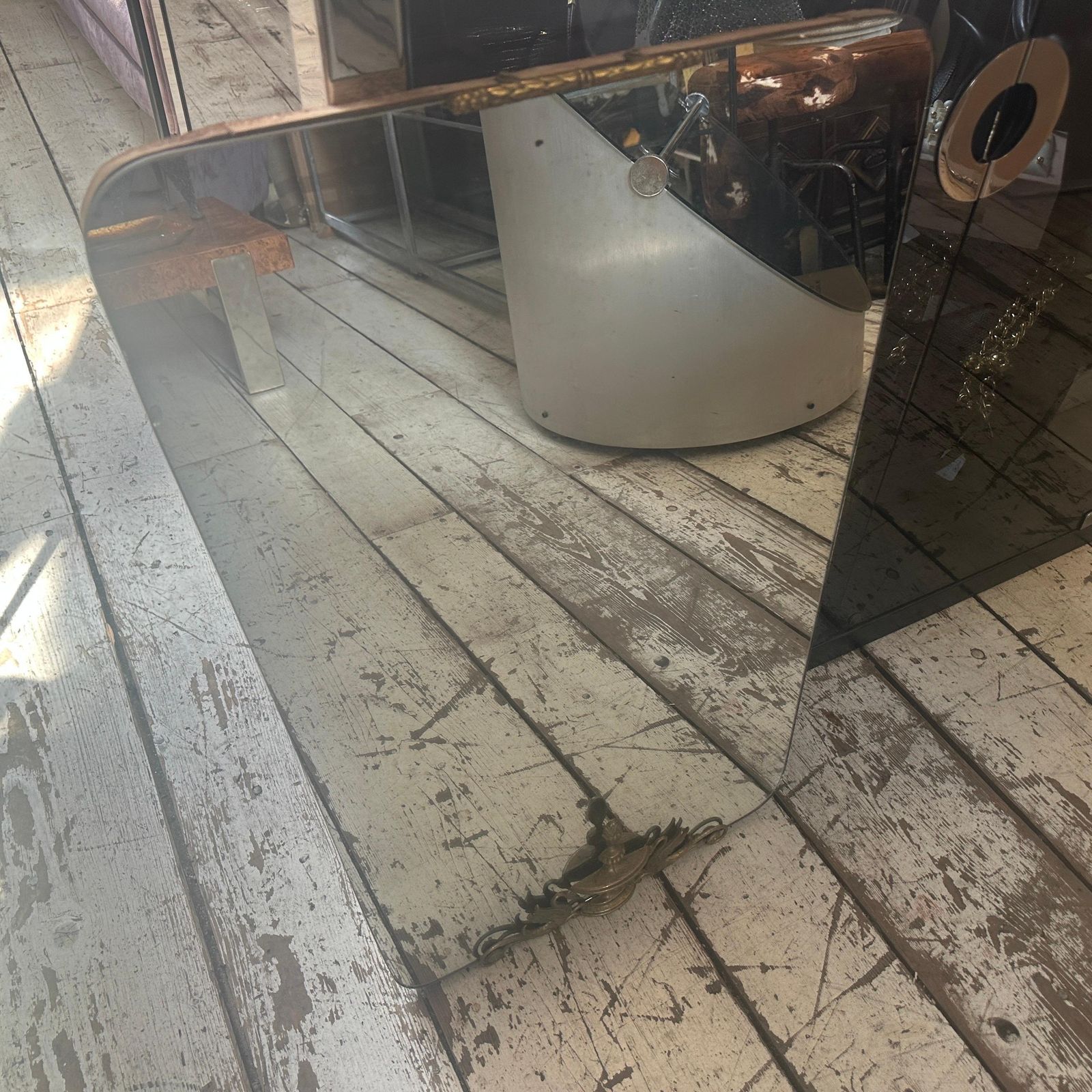 1940s Gio Ponti Style Mid Century Modern Brass Italian Wall Mirror photo for sale