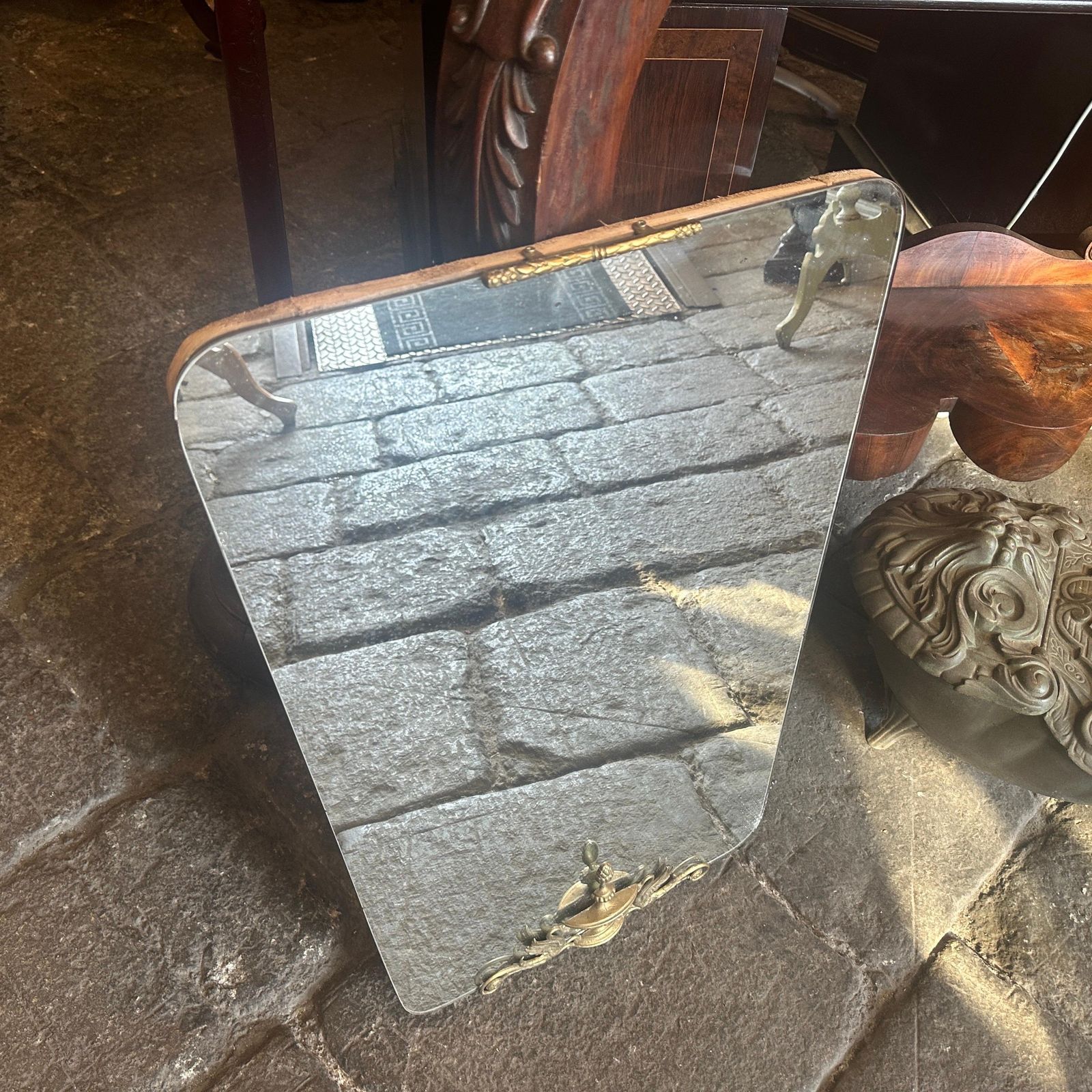 photo for sale 1940s Gio Ponti Style Mid Century Modern Brass Italian Wall Mirror
