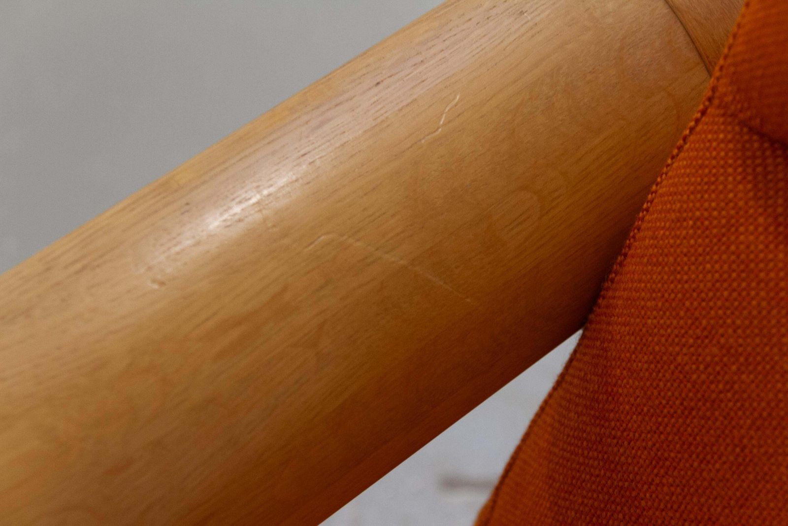 1113.0 Danish Orange Oak Botium Lounge Chair By Magnus Olesen, 1970s. photo