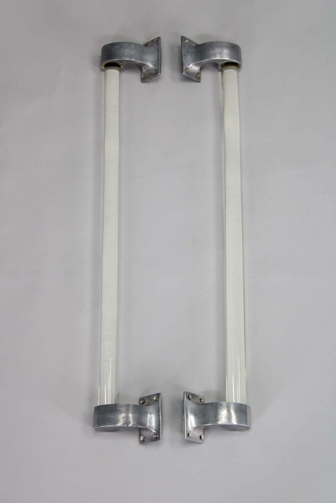 Pair Of 1930s Czechoslovak Art Deco Clear Glass Handles With Metal Mounts photo furniture