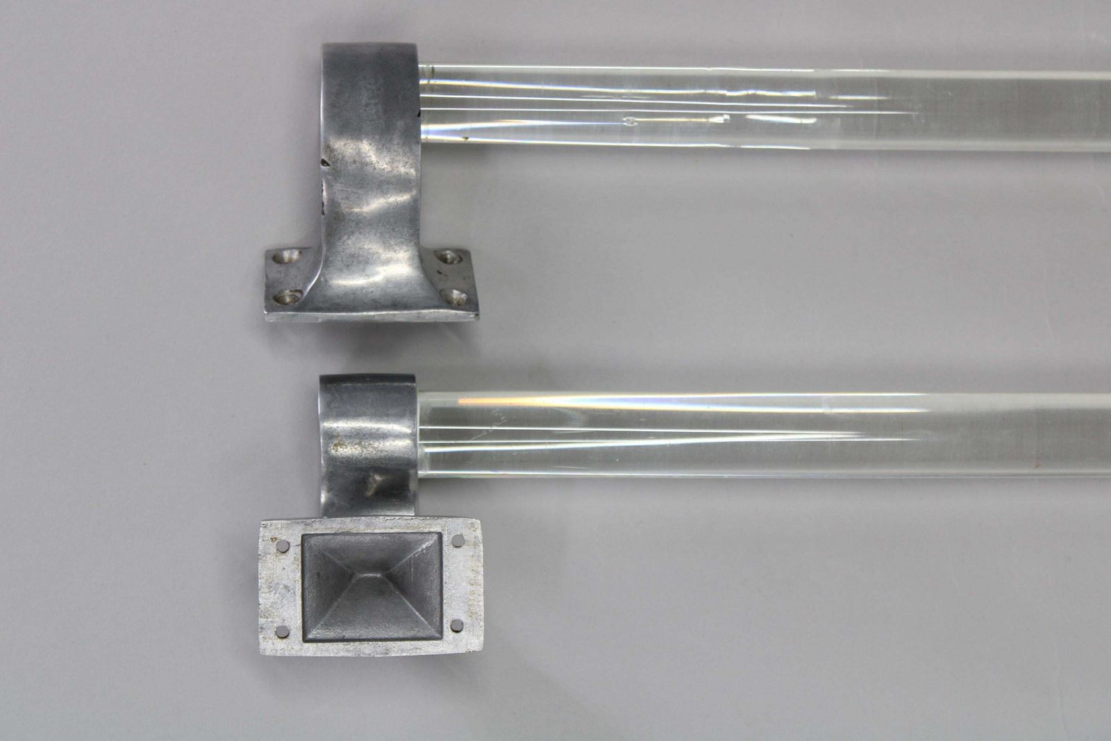 Pair Of 1930s Czechoslovak Art Deco Clear Glass Handles With Metal Mounts photo buy