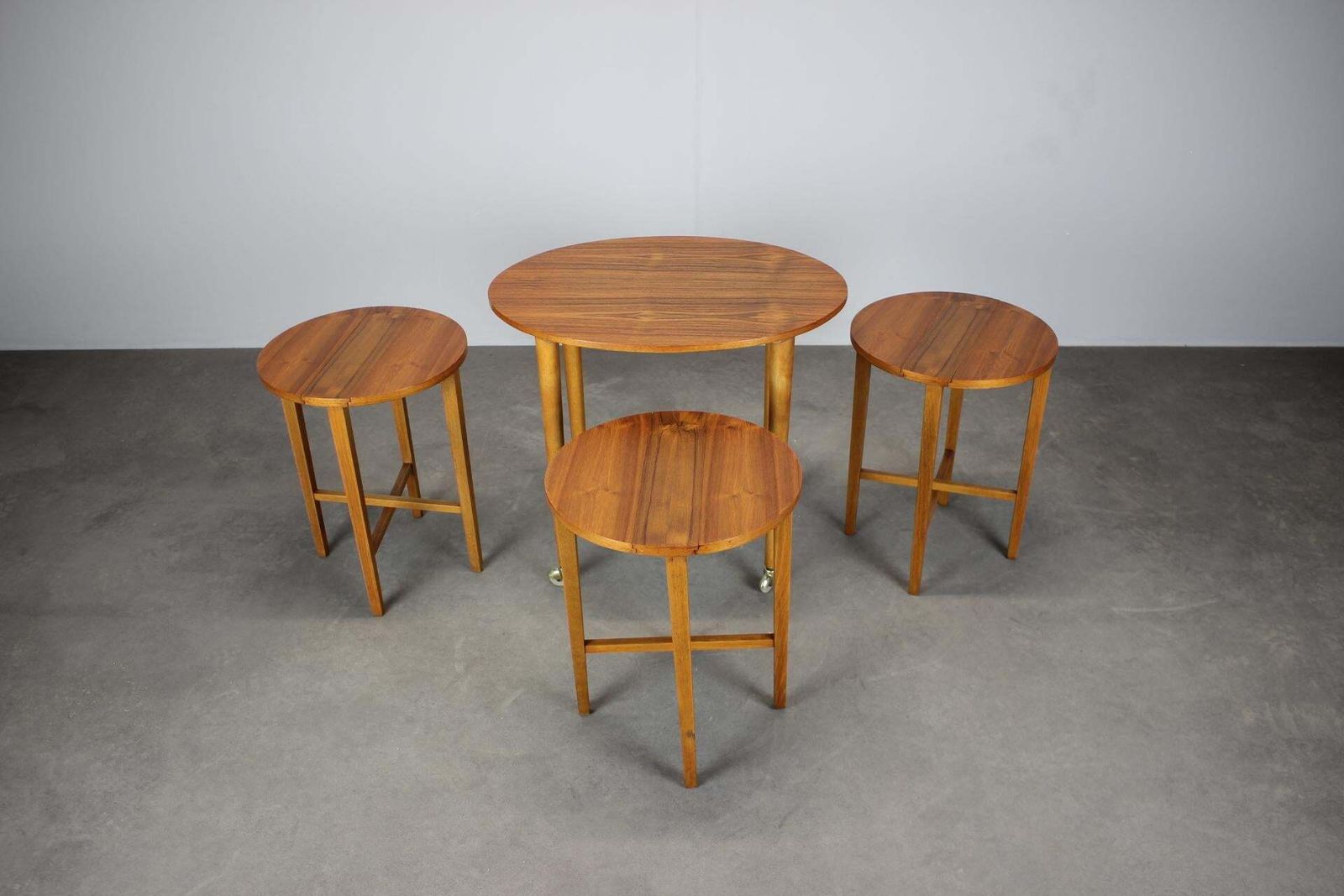Restored Danish Teak Folding Table With Three Nesting Chairs By Poul Hundevad, 1 photo for sale