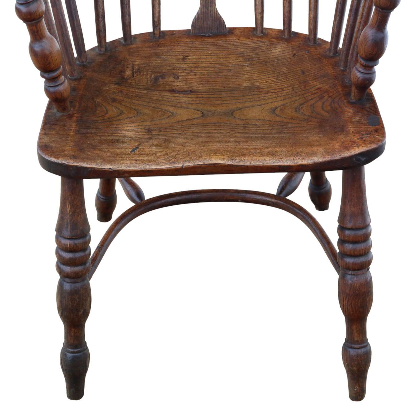 Antique 19th Century Ash & Elm Windsor Carver Elbow Chair – Fine Quality Armchair photo Furniture