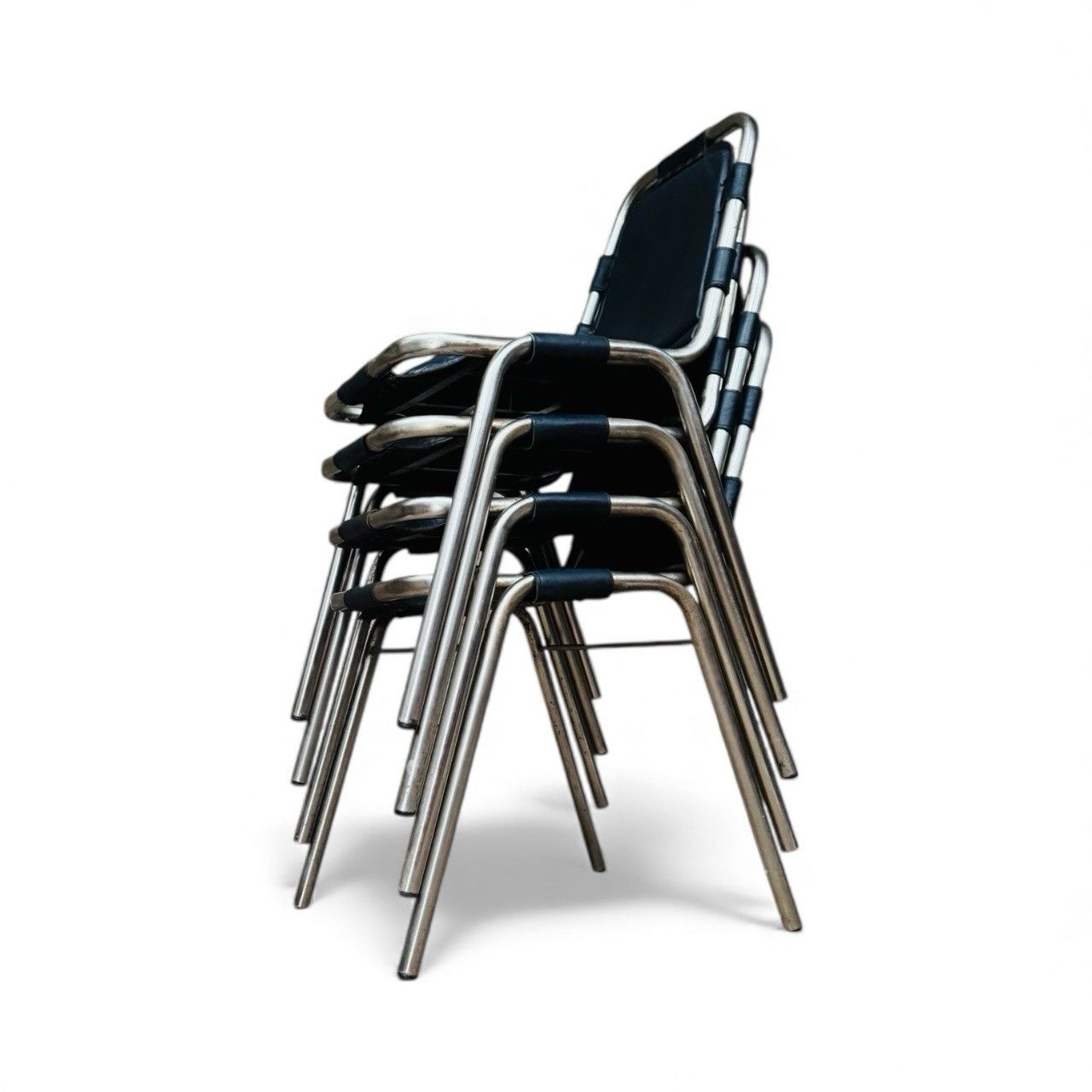 Set Of Four Les Arcs Steel And Leather Dining Chairs Charlotte Perriand Style photo furniture