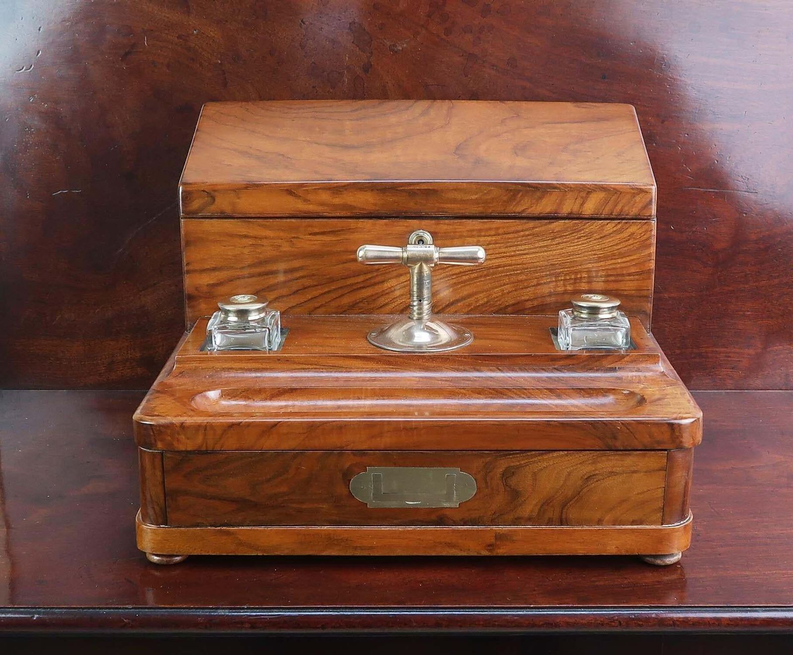 Antique Walnut Letter Box And Copying Press By Mordan. English Dated 1856 photo for sale