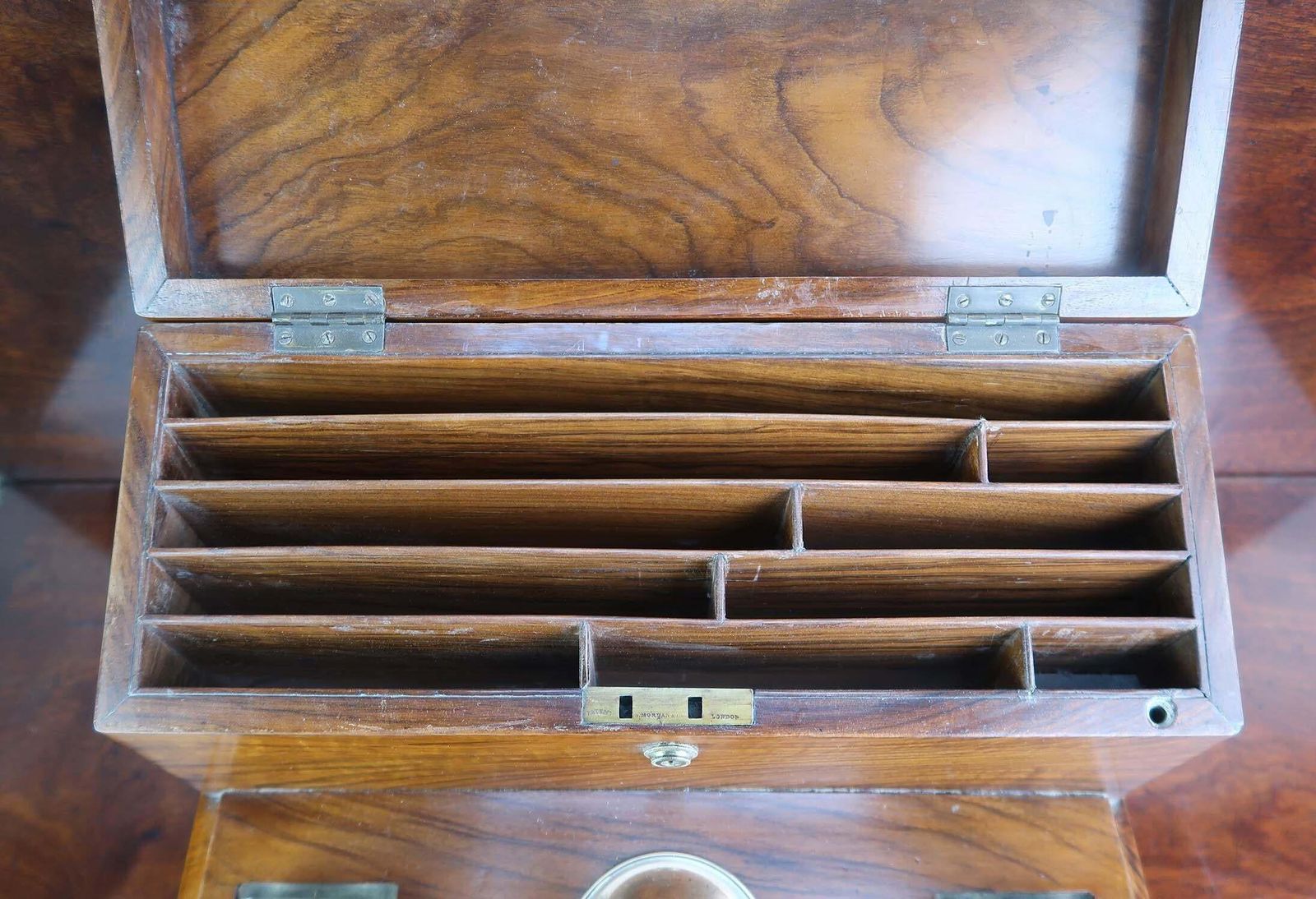photo for sale Antique Walnut Letter Box And Copying Press By Mordan. English Dated 1856