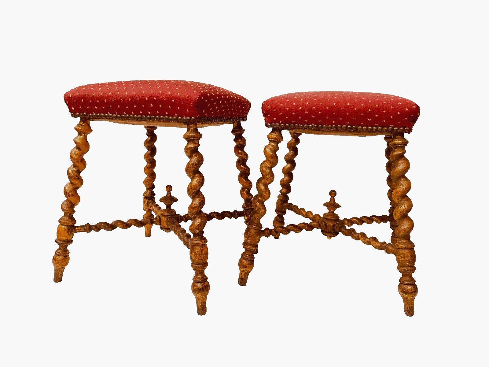 Pair Of Louis XIII Style Turned Wood Stools 19th Century photo furniture