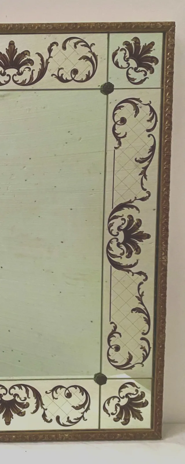 photo furniture Decorated Mirror In Glomized Glass Circa 1950 Gilded Wooden Frame 20th Century
