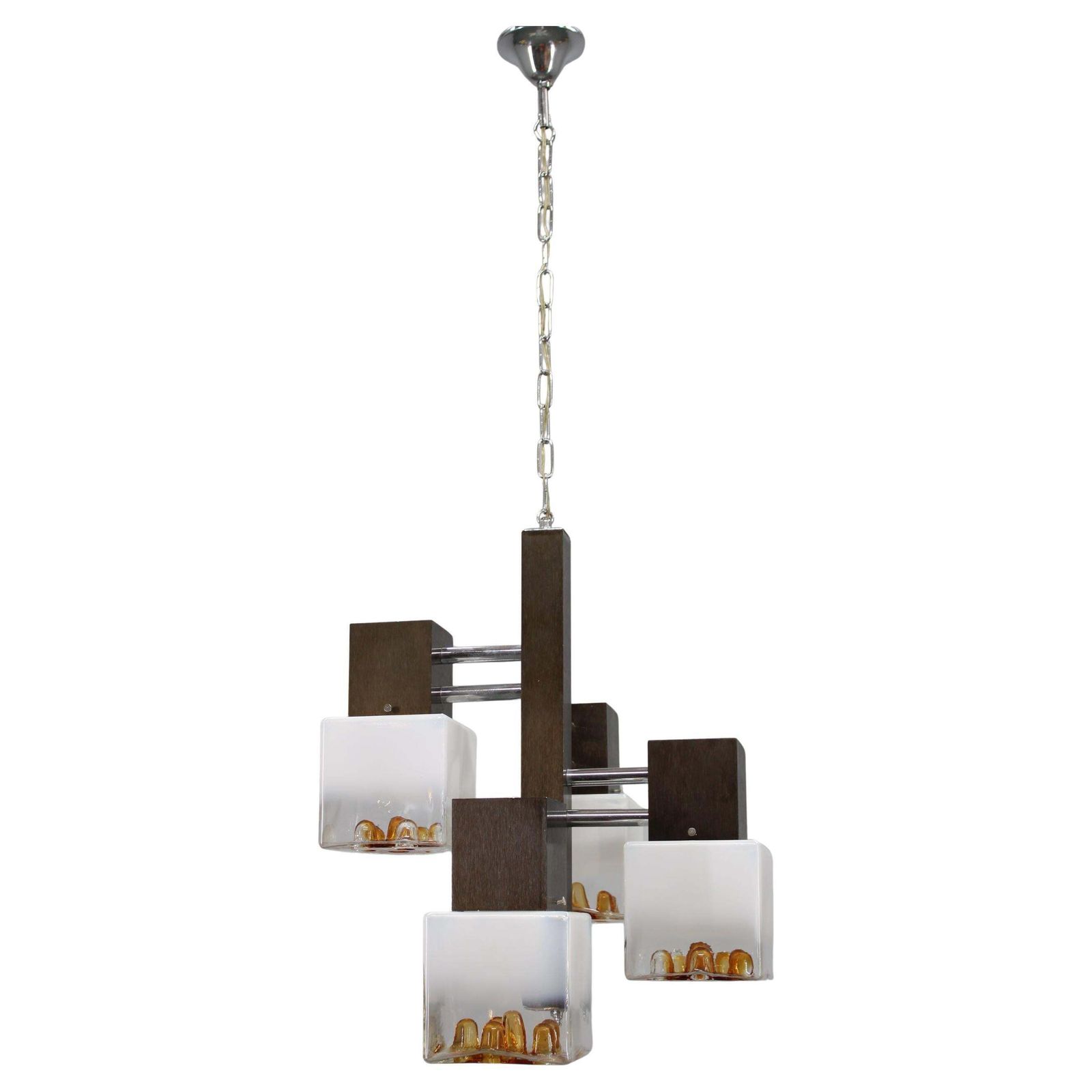 1970s Italian Chandelier With Murano Glass Shades And Anodized Metal Frame