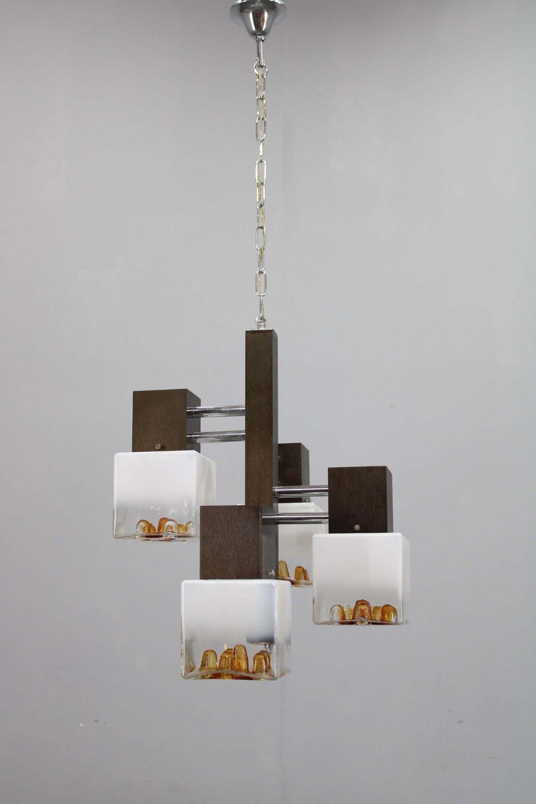 1970s Italian Chandelier With Murano Glass Shades And Anodized Metal Frame photo furniture