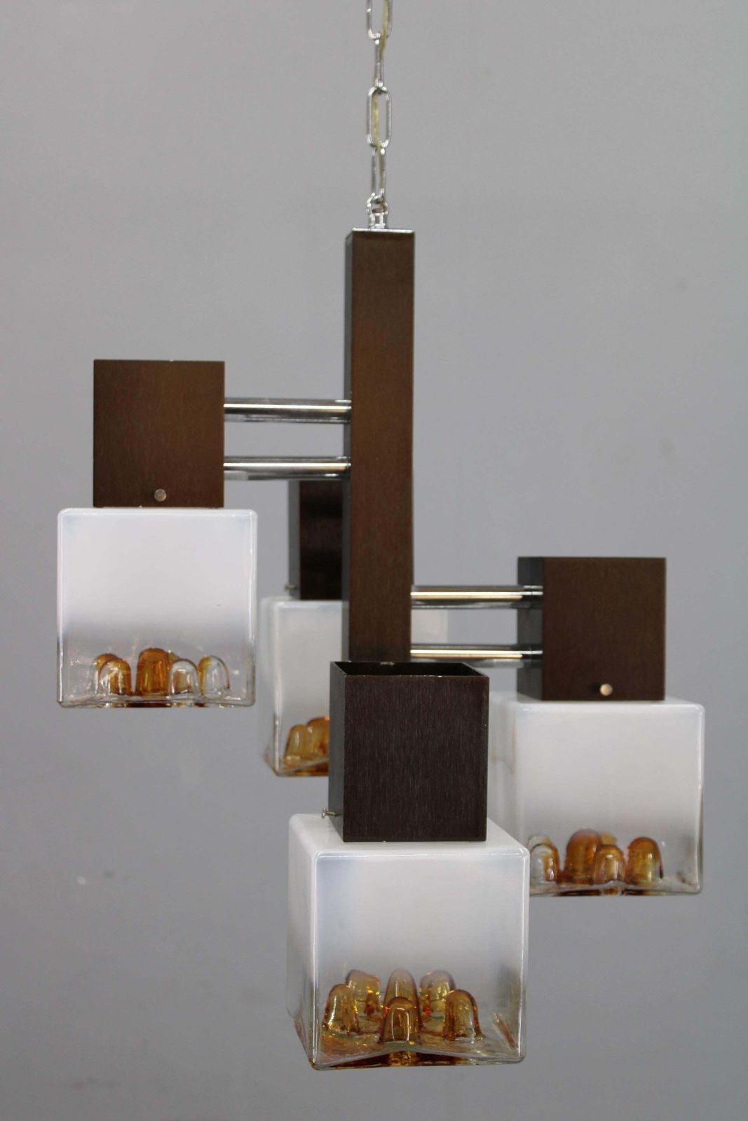 1970s Italian Chandelier With Murano Glass Shades And Anodized Metal Frame photo Lighting