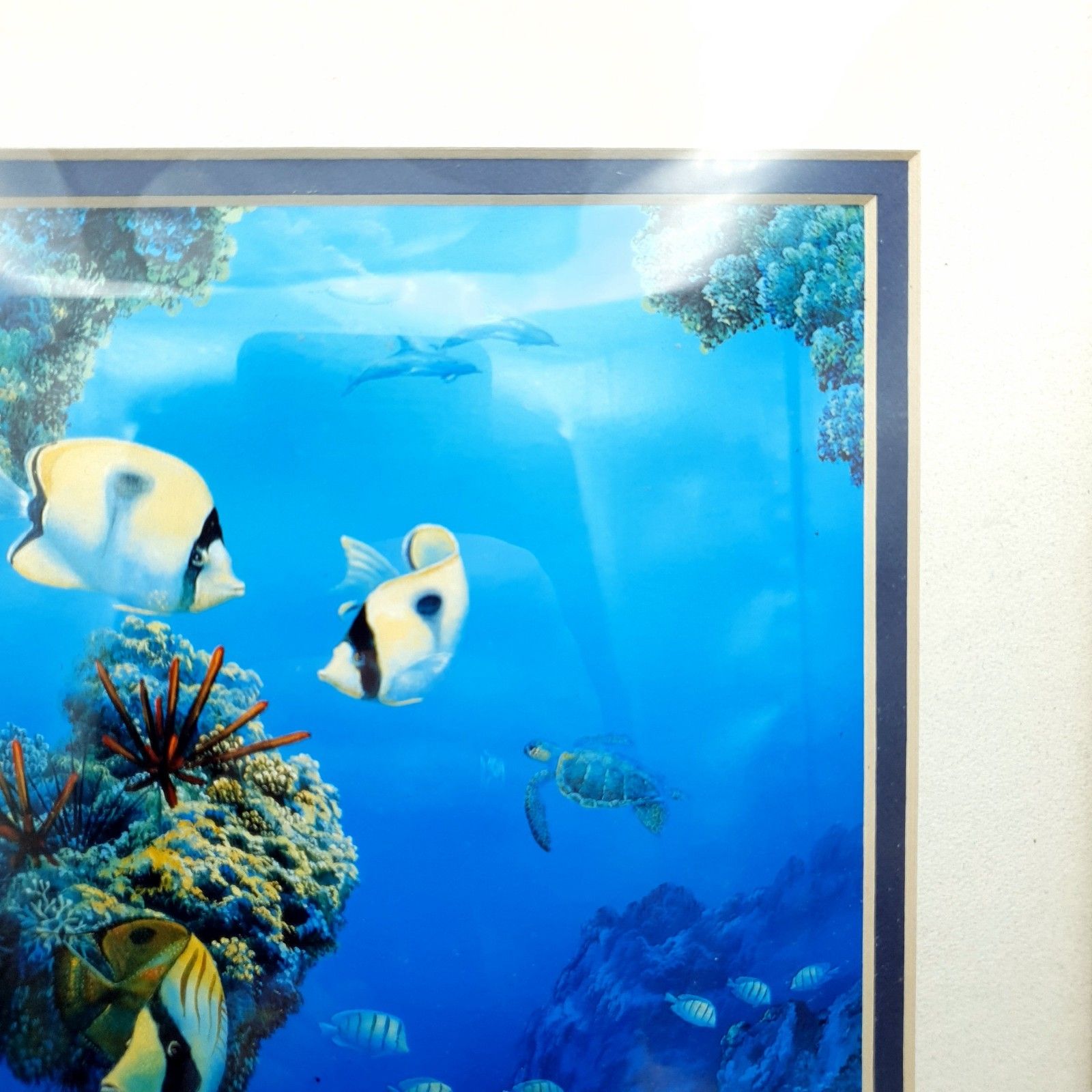 Robert Thomas Print Turtle & Ocean Reef Scene Hawaii Distressed Gold Tone Frame photo Art