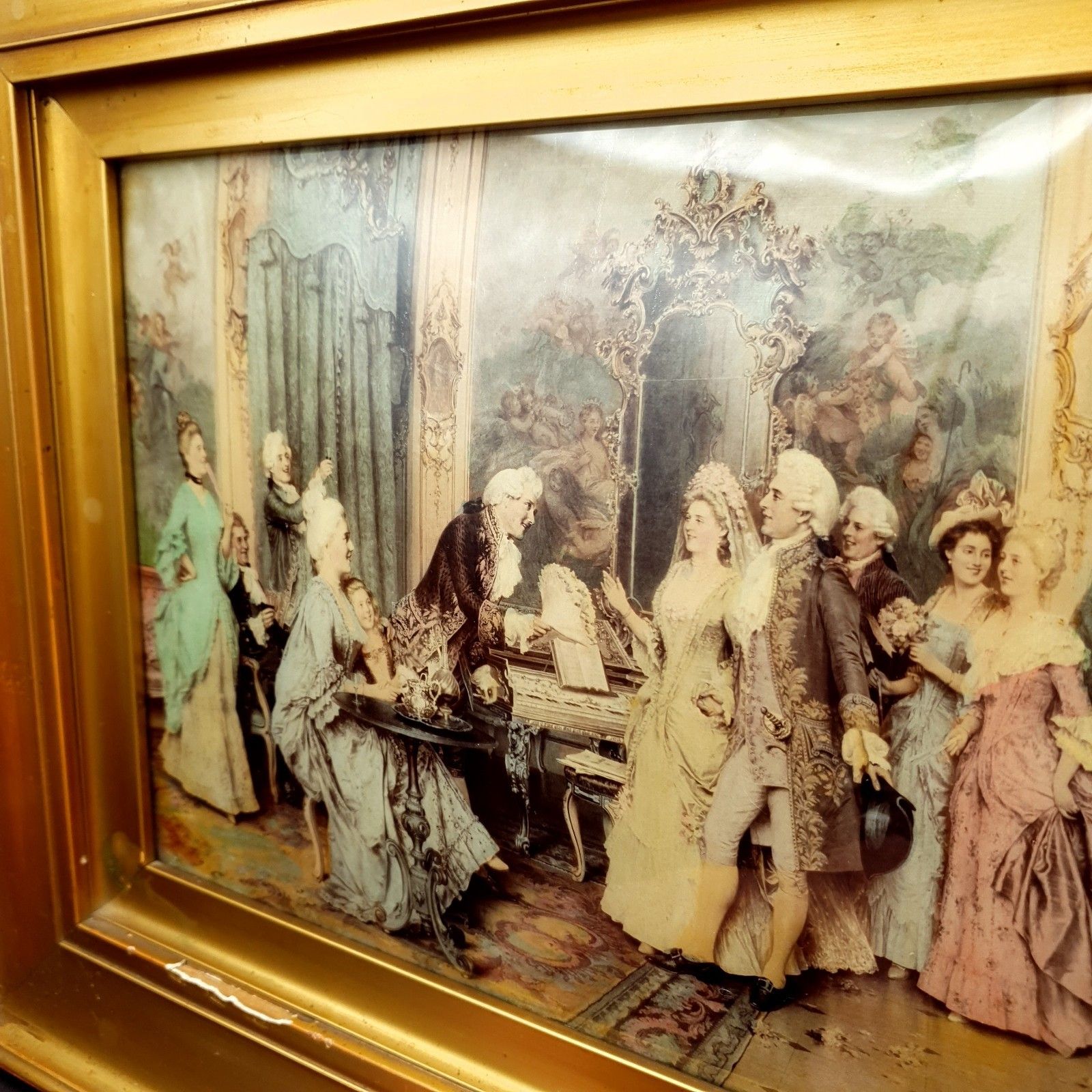 Antique Crystoleum Picture Rococo Betrothal Scene C1900 L39.5cm X H33cm Framed photo vinterior
