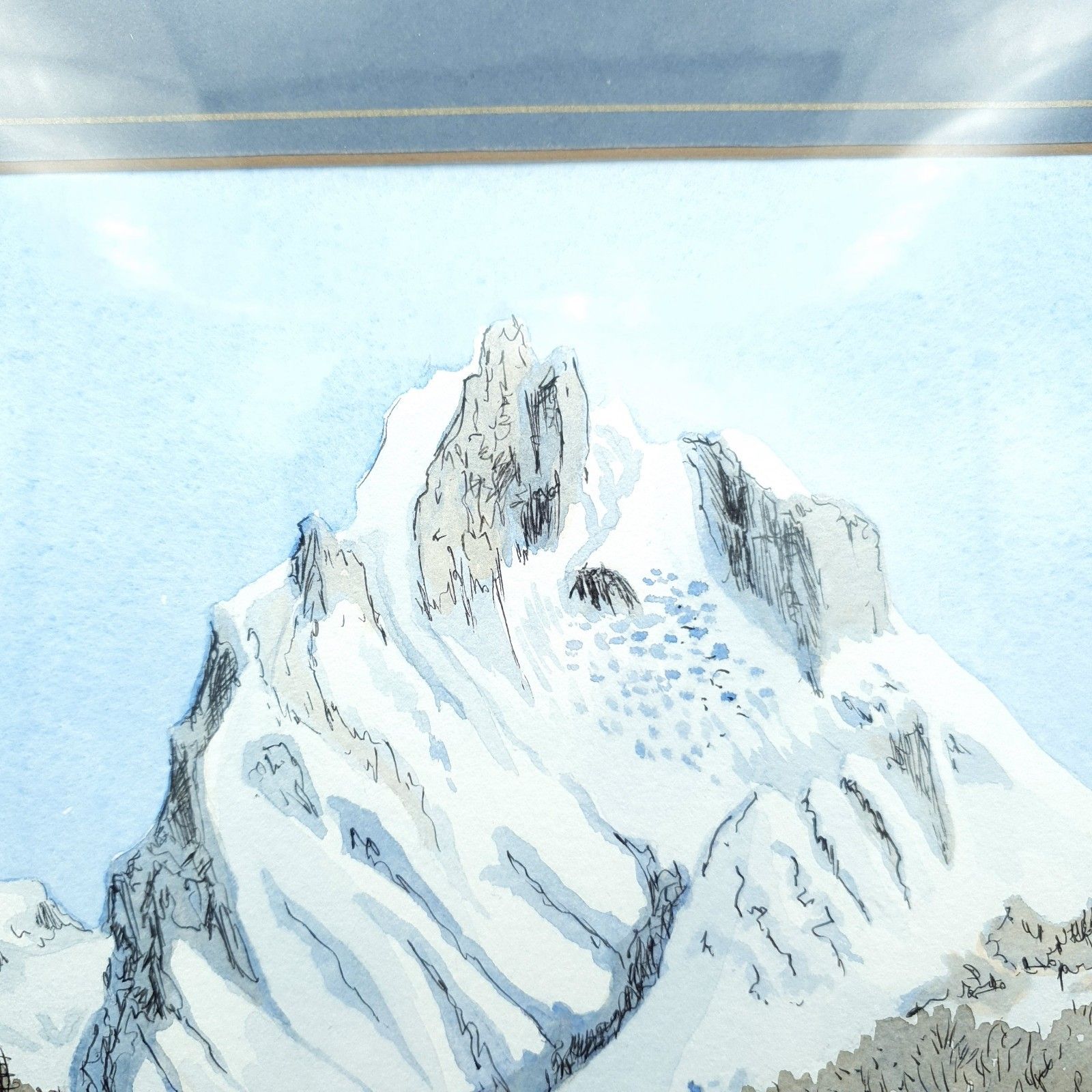 Signed Watercolour A Thomas? Alpine Mountain Skiing Scene Framed H40.5cmxl31cm photo Art