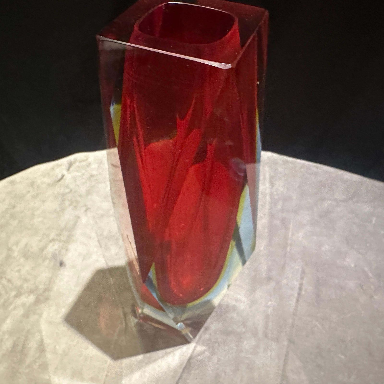 1970s Modernist Red Faceted Murano Glass Vase By Seguso photo buy