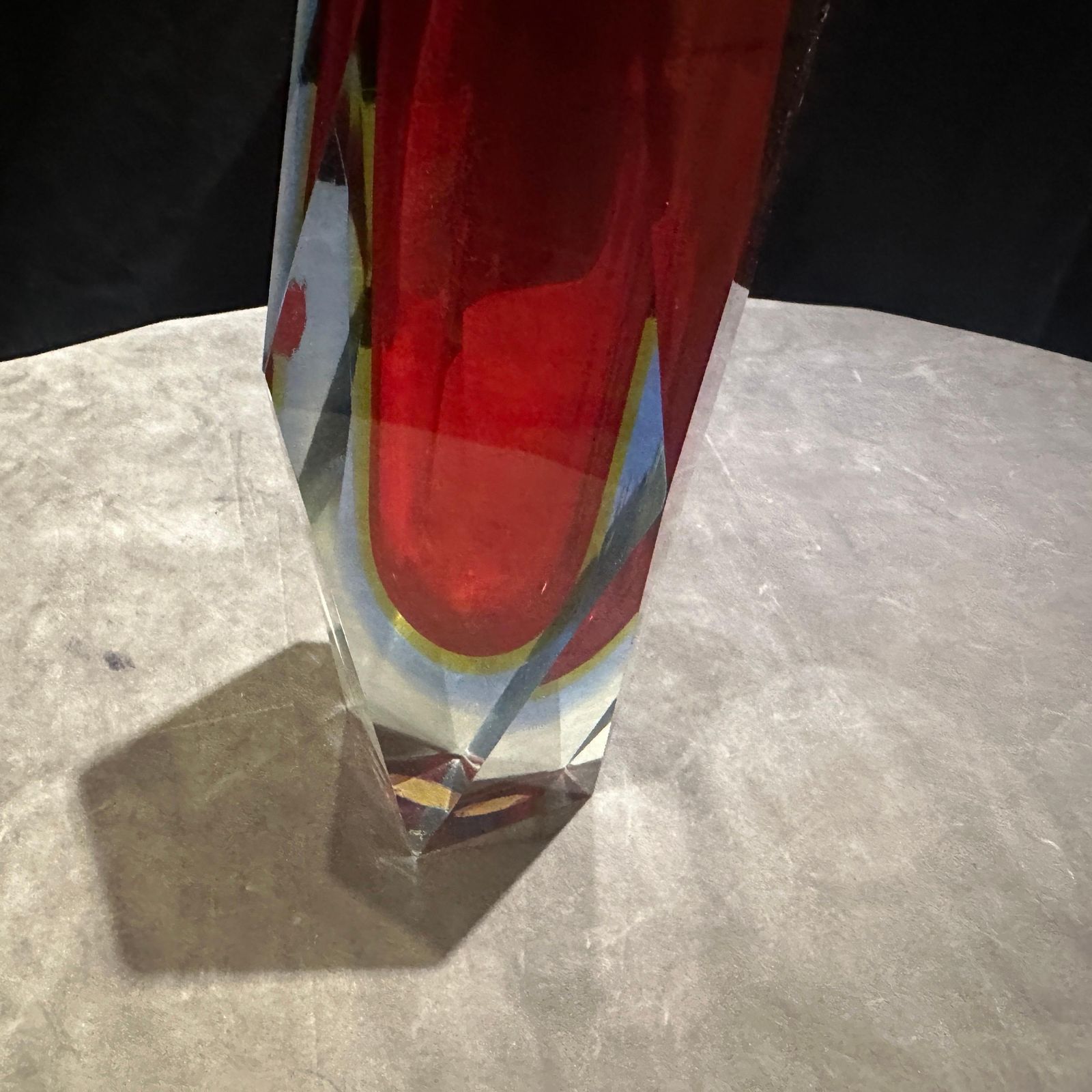 photo furniture 1970s Modernist Red Faceted Murano Glass Vase By Seguso
