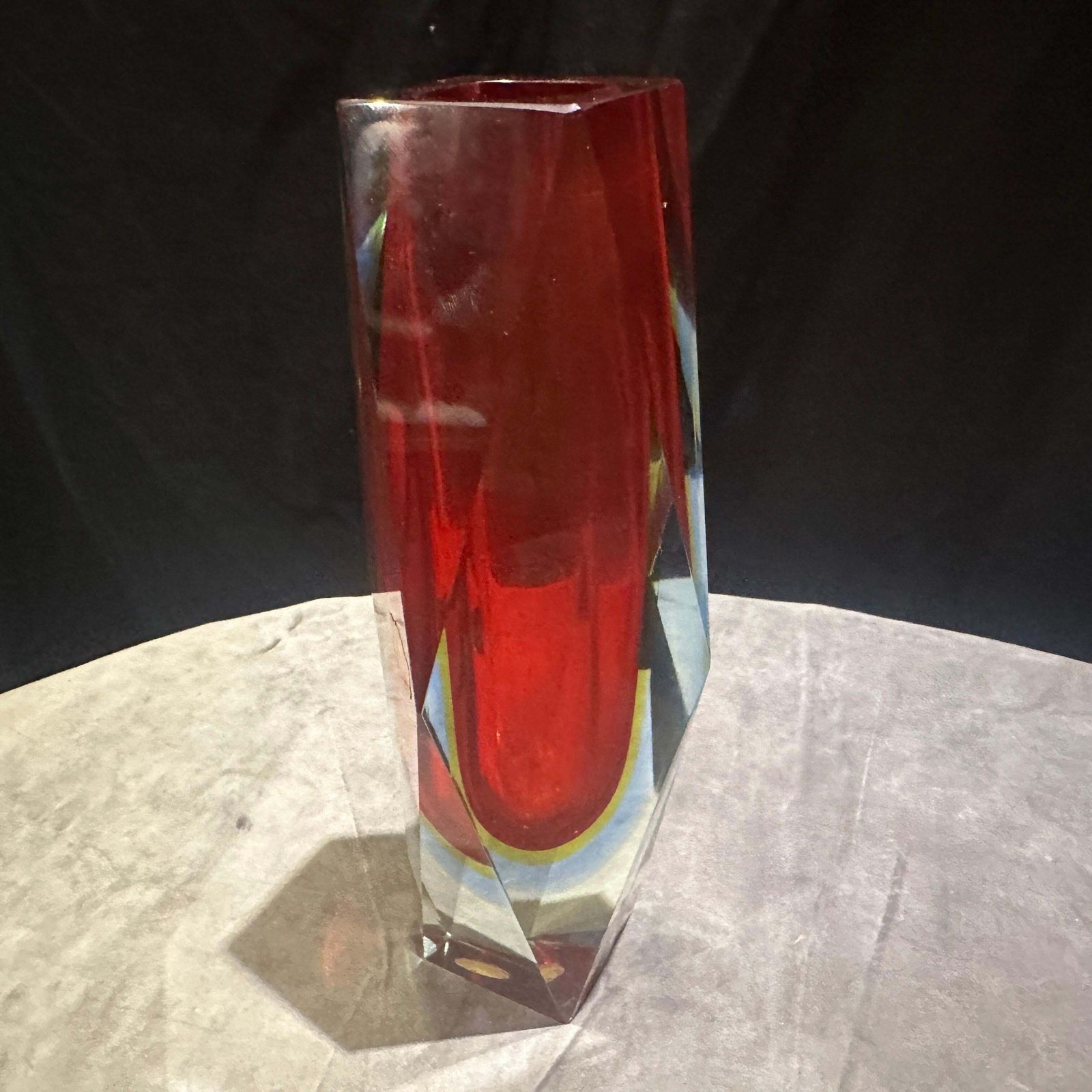 379.0 1970s Modernist Red Faceted Murano Glass Vase By Seguso photo