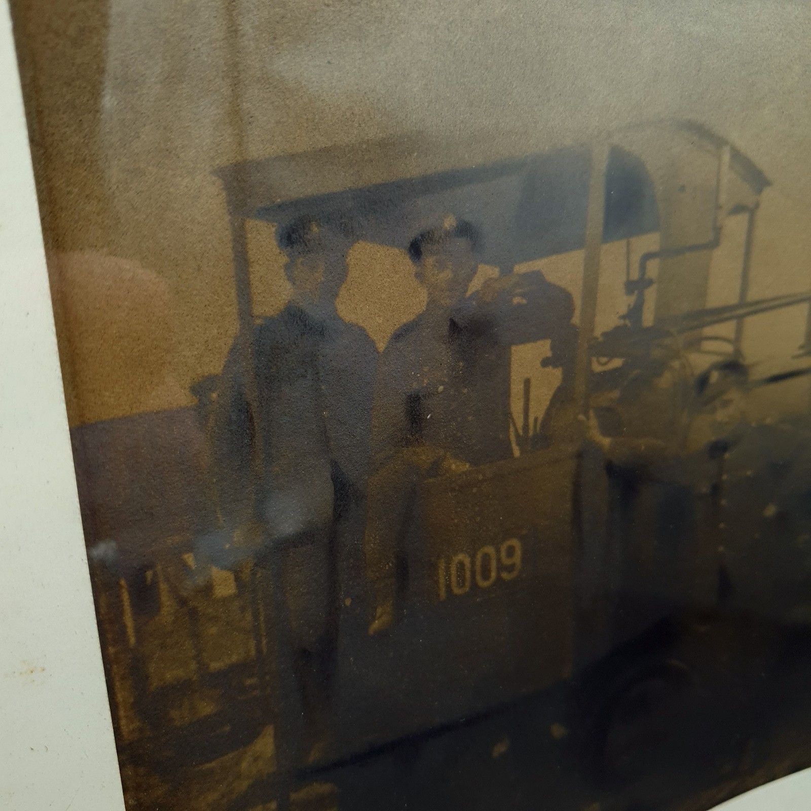 Wwi Sepia? Photo Soldiers Steam Locomotive No. 1009 Framed Antique 1915 L44x33cm photo for sale