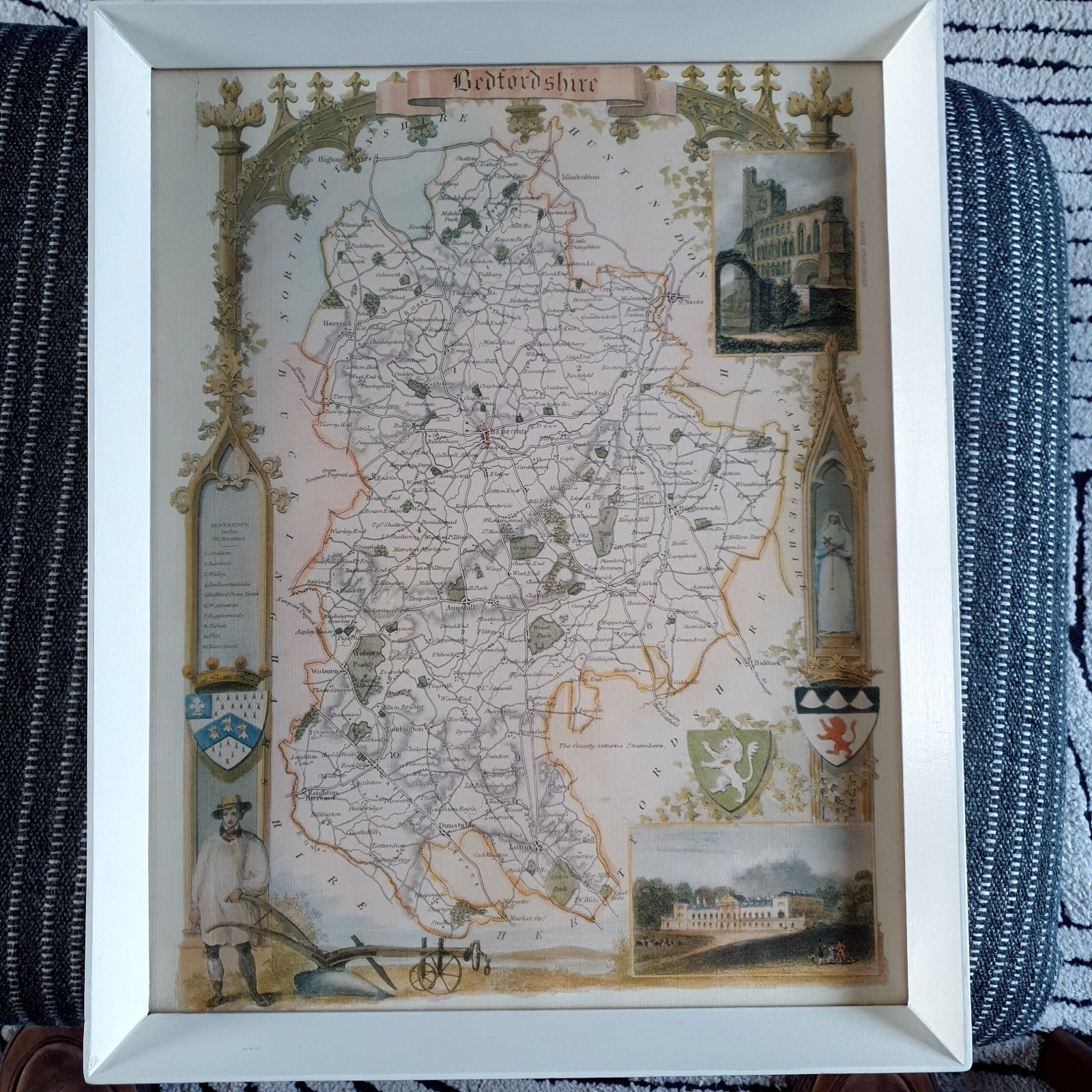 Reproduction Print Map Of Bedfordshire William Schmollinger Artist 1832 L43x54cm