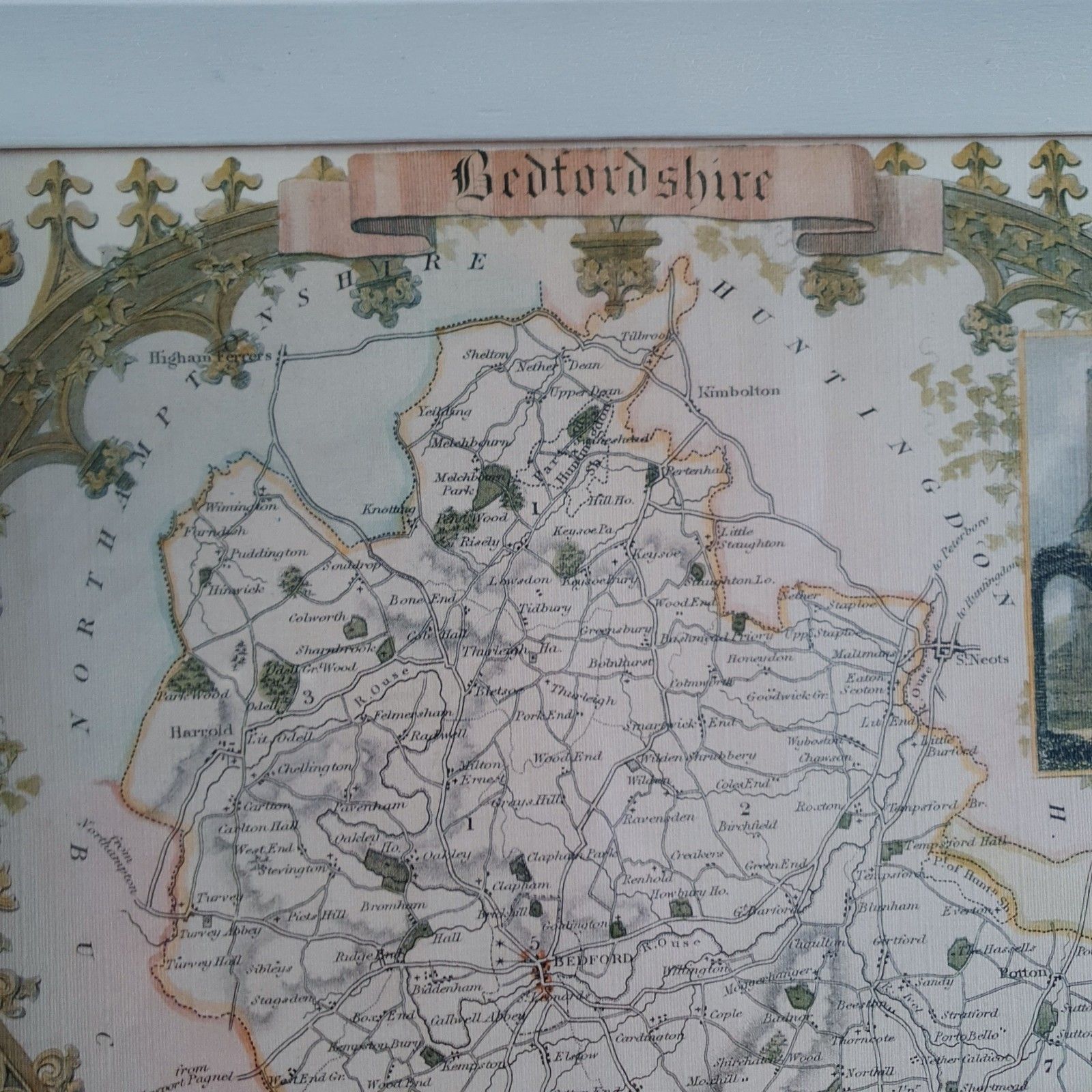 Reproduction Print Map Of Bedfordshire William Schmollinger Artist 1832 L43x54cm photo for sale