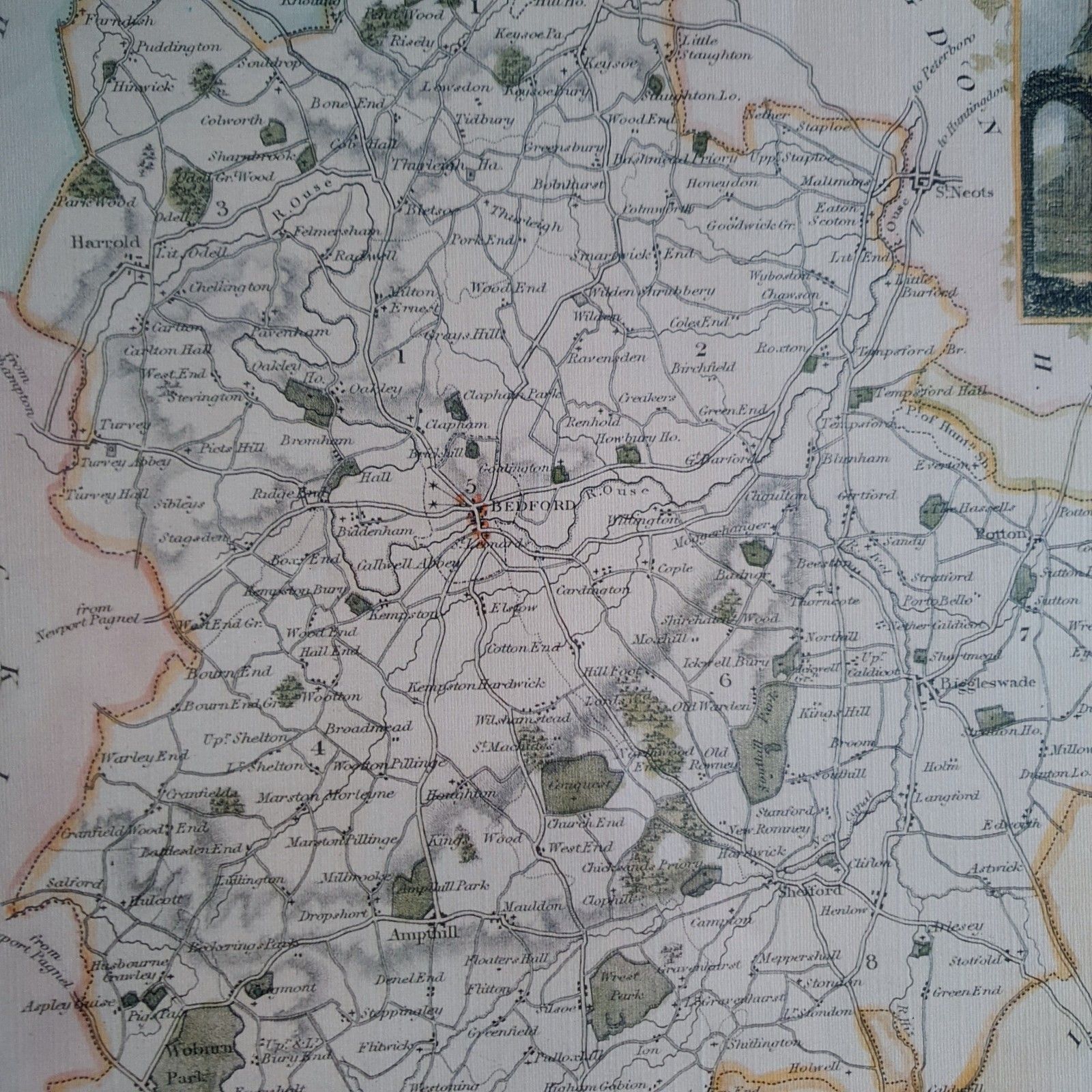 Reproduction Print Map Of Bedfordshire William Schmollinger Artist 1832 L43x54cm photo vinterior