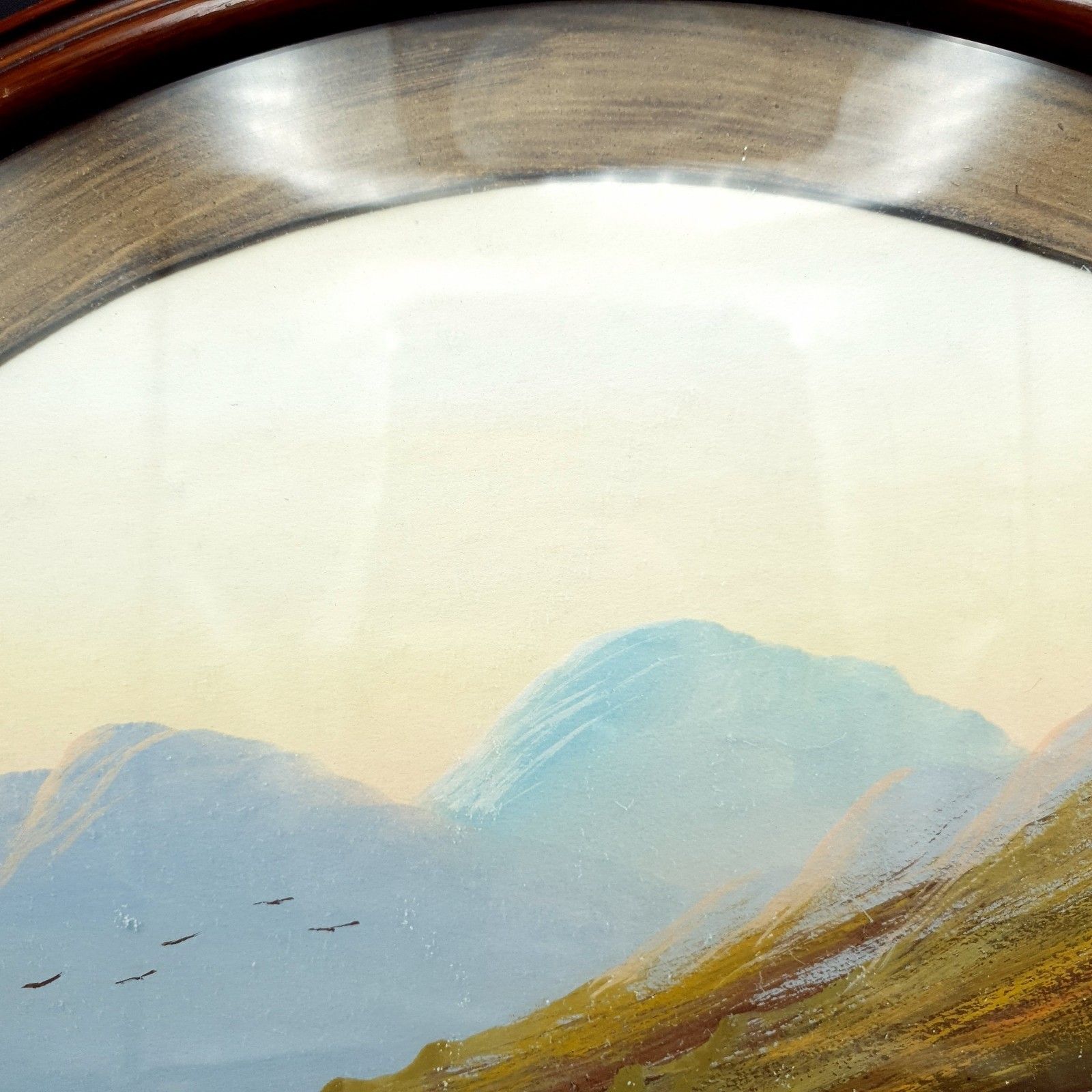 Watercolour Oval Antique? Vintage Mountain Lake & Boat Scene L40cm H32.3cm photo Art