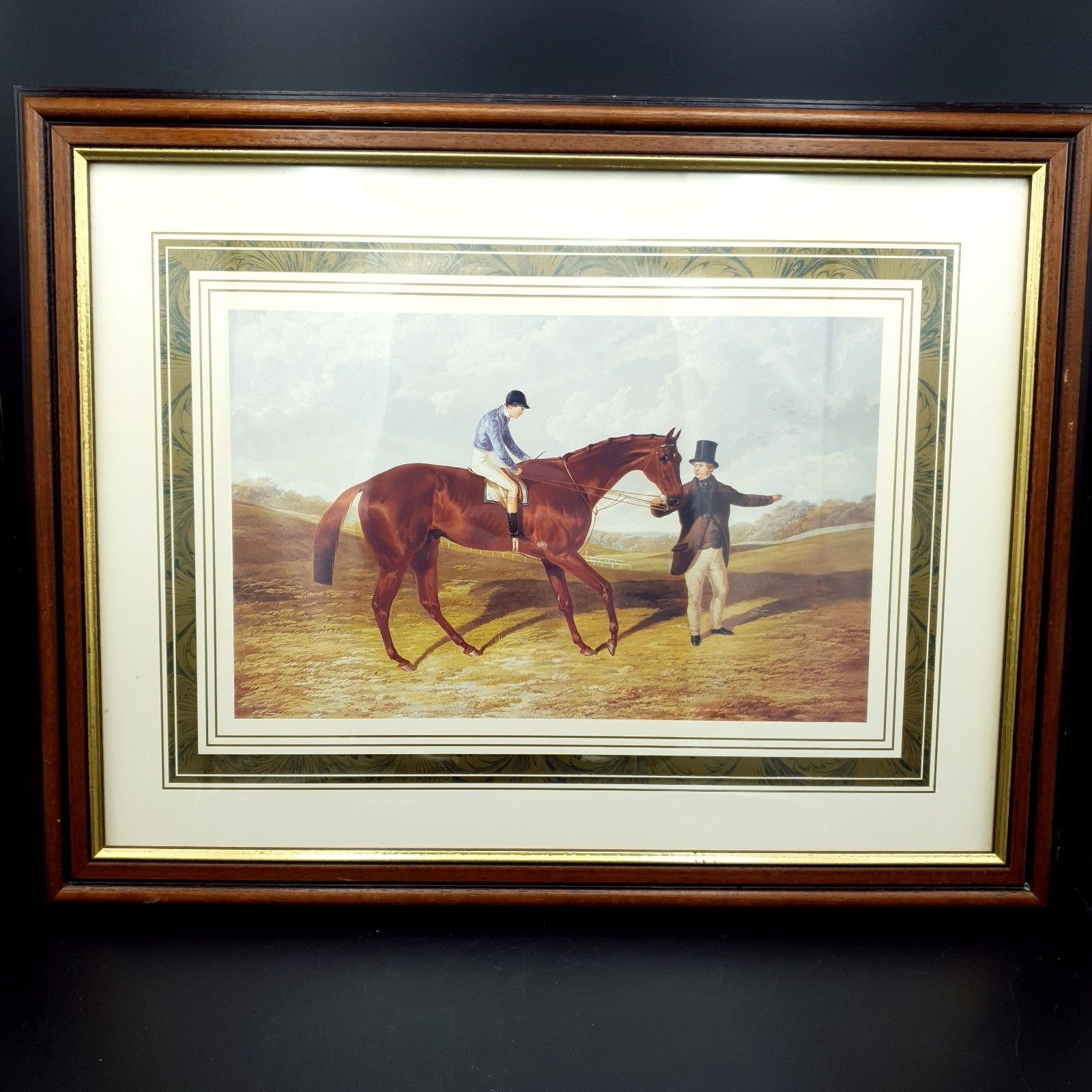 Horse Racing Print Horse & Jockey On Course Dark Wood Frame L45.5cm X H35.5cm