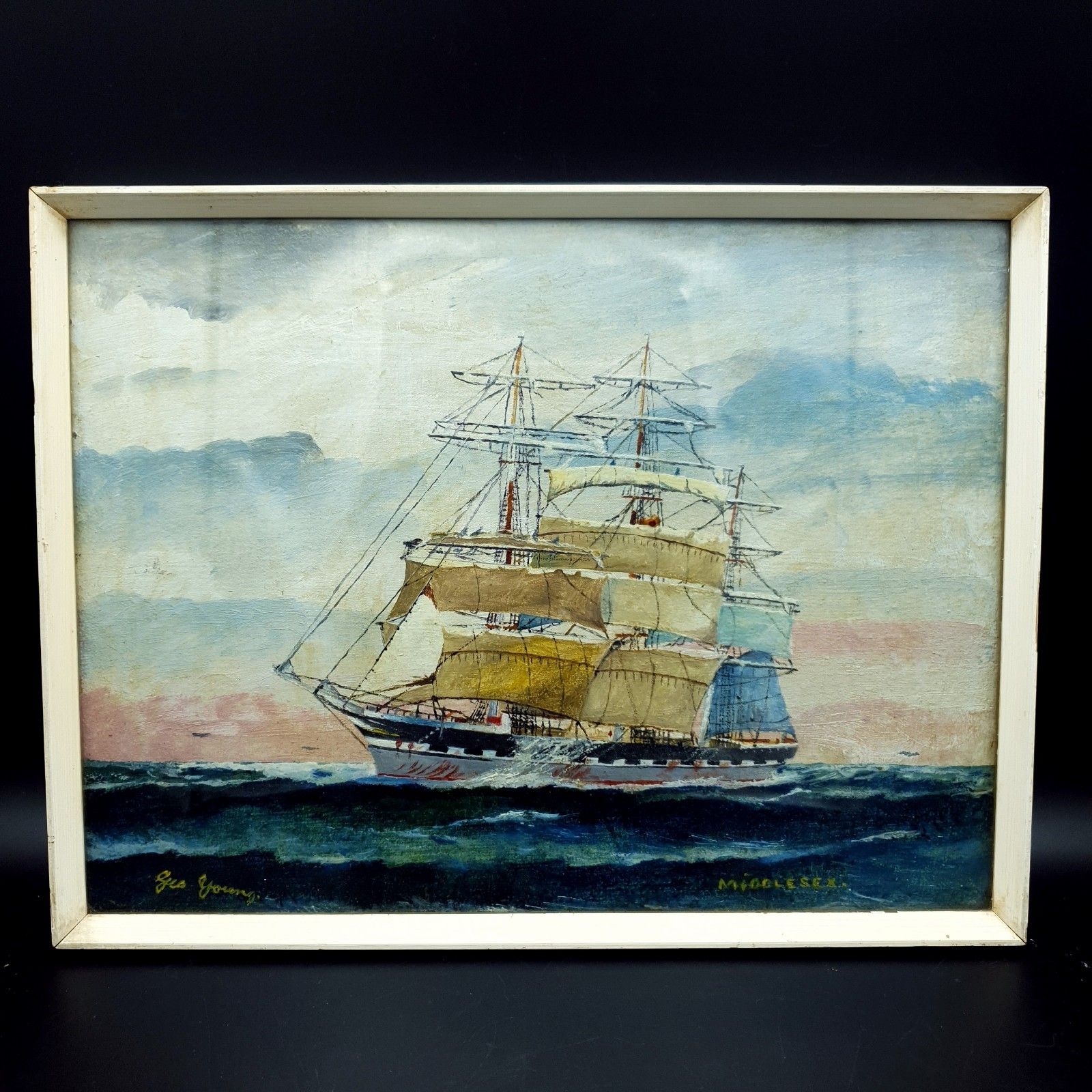 Captain George Young Signed Oil Painting Middlesex C1930s Clan Line Ship W35x27c