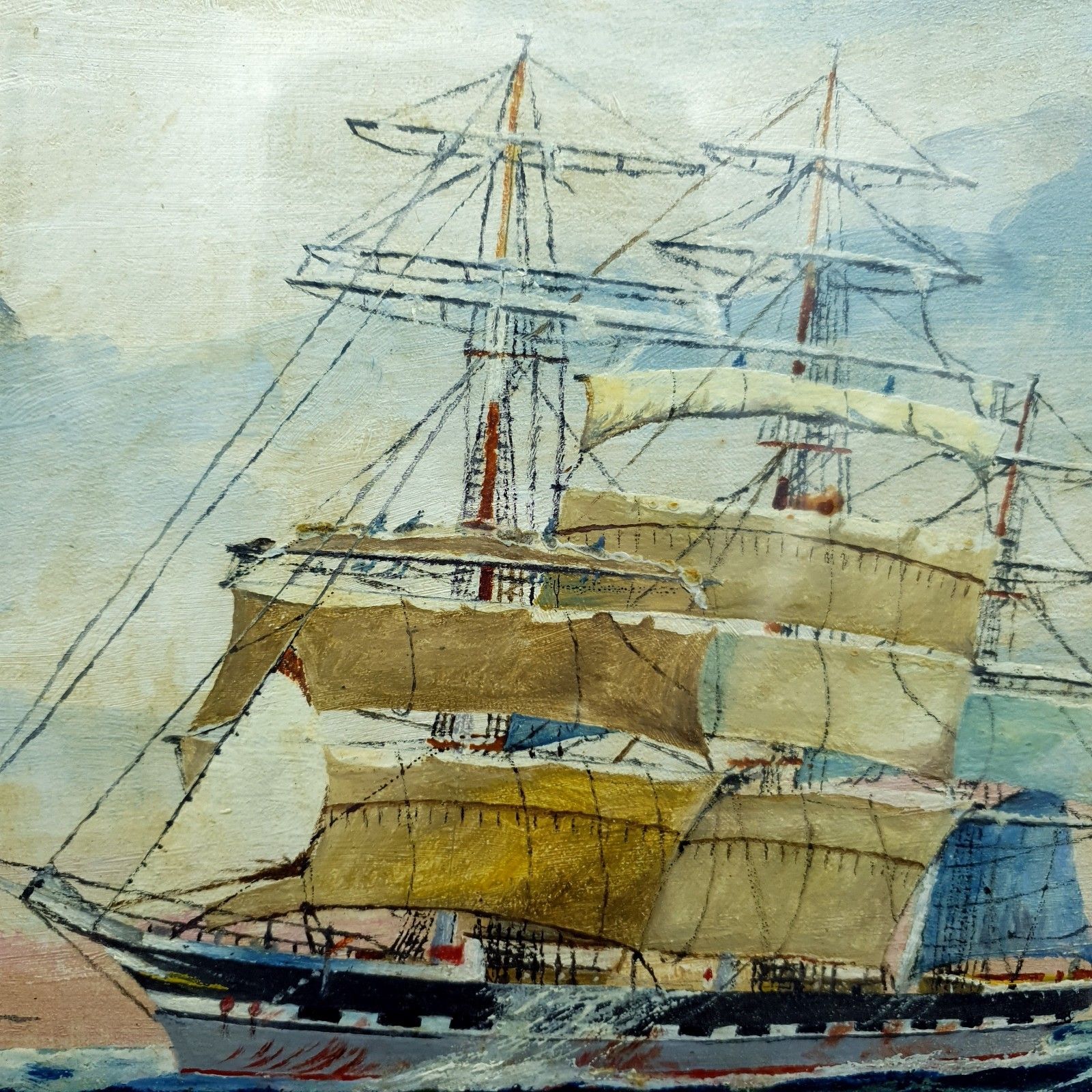 Captain George Young Signed Oil Painting Middlesex C1930s Clan Line Ship W35x27c photo buy