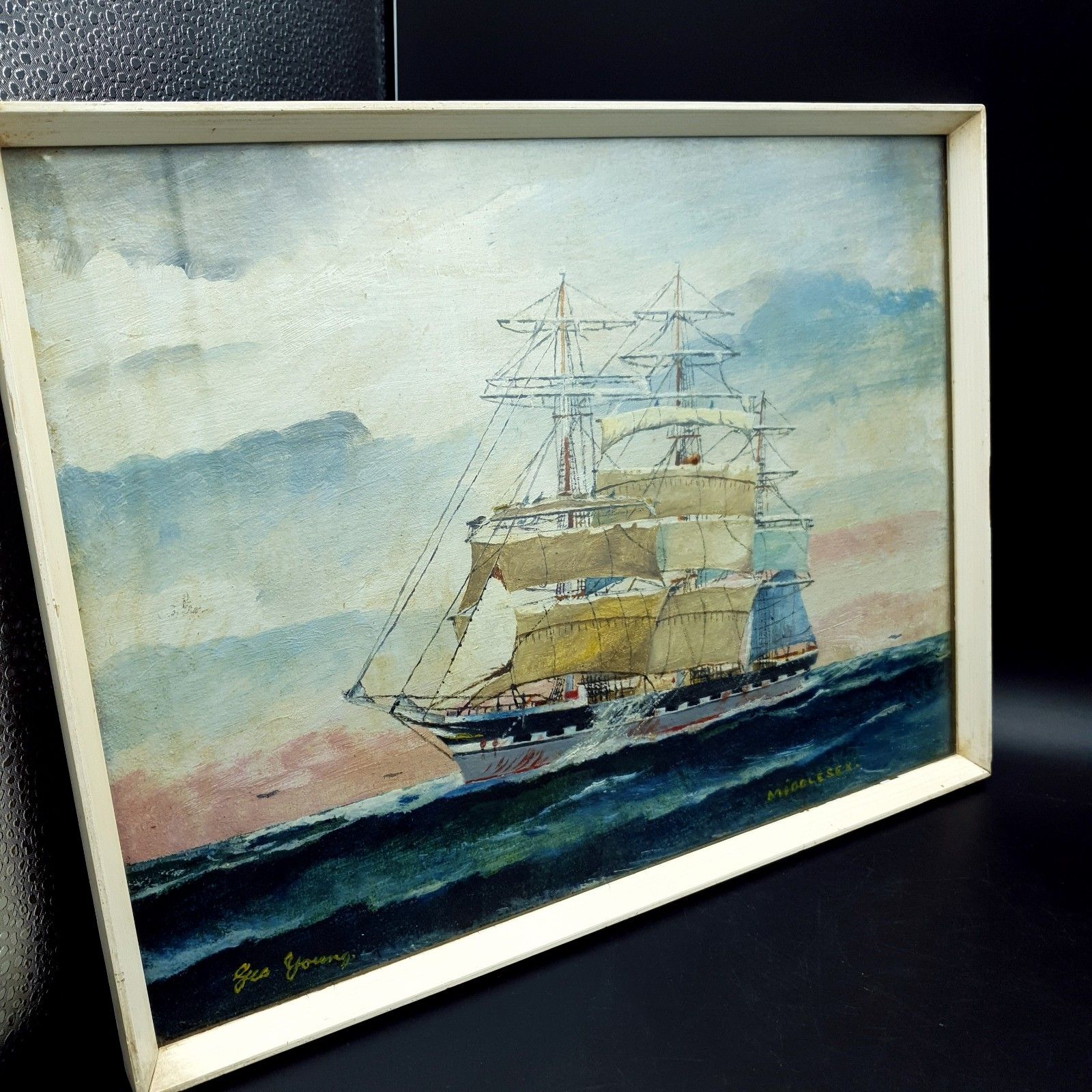 600.0 Captain George Young Signed Oil Painting Middlesex C1930s Clan Line Ship W35x27c photo