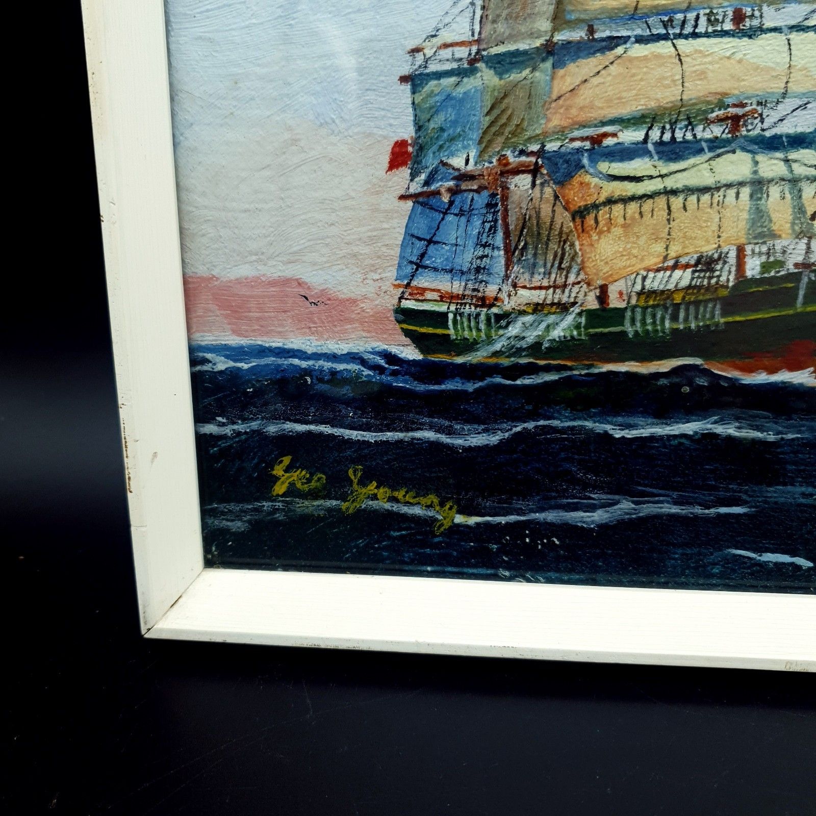 photo furniture Captain George Young Signed Oil Painting Aristides C1930s Clan Line W31.5x20.2cm