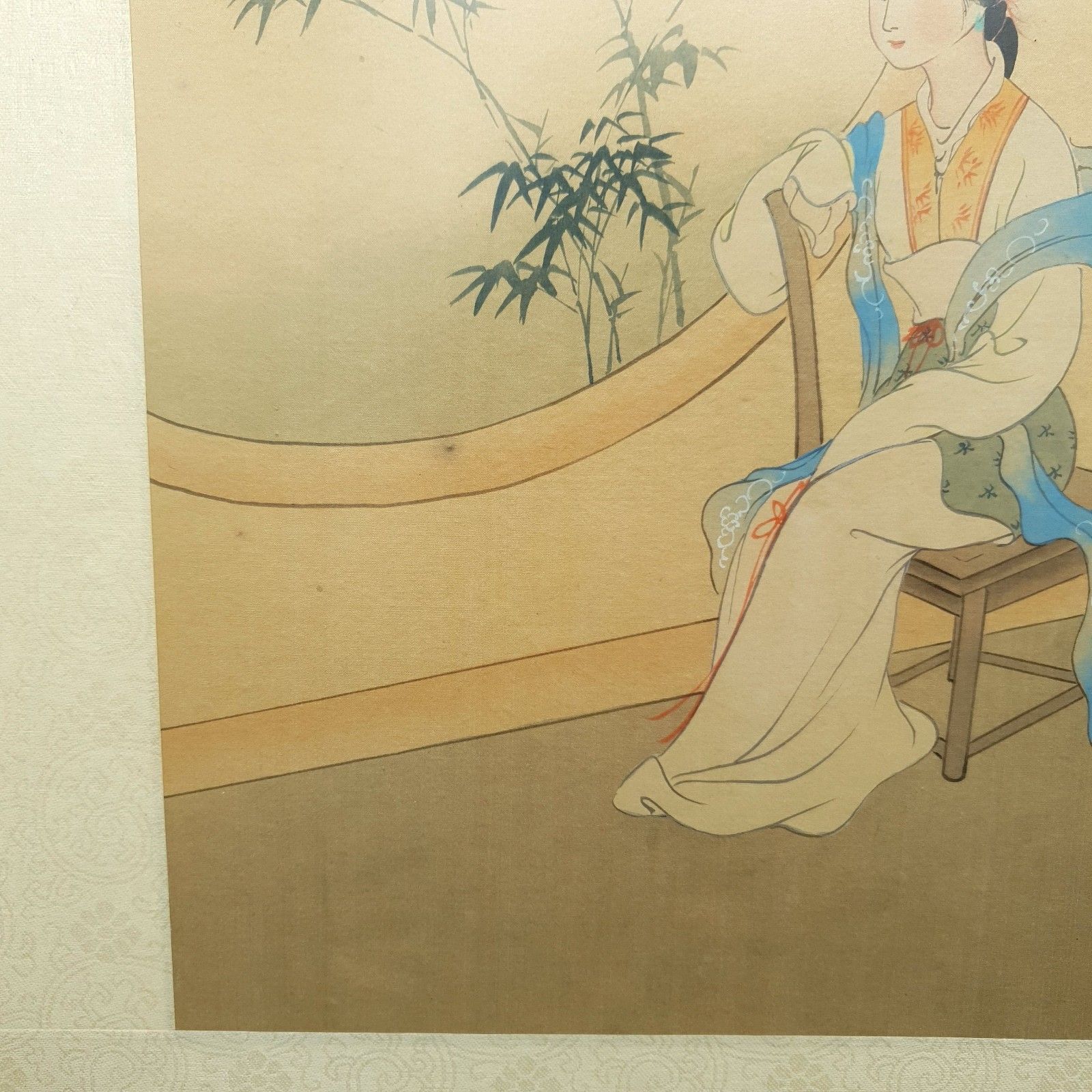Chinese Silk Hand Painted Wuchen September 1928? Bo Yu? Lady & Blossom Framed photo vinterior