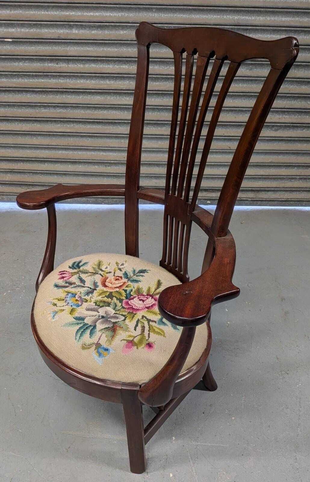 George III Mahogany Armchair With Original Tapestry Seat photo vintage