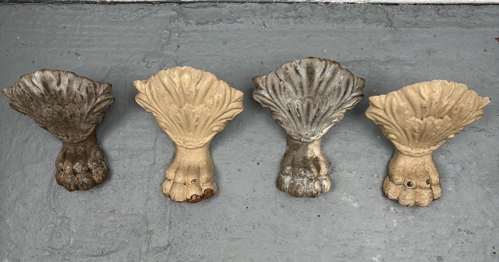 Set Four Antique Victorian Lion Paw Cast Iron Bath Feet