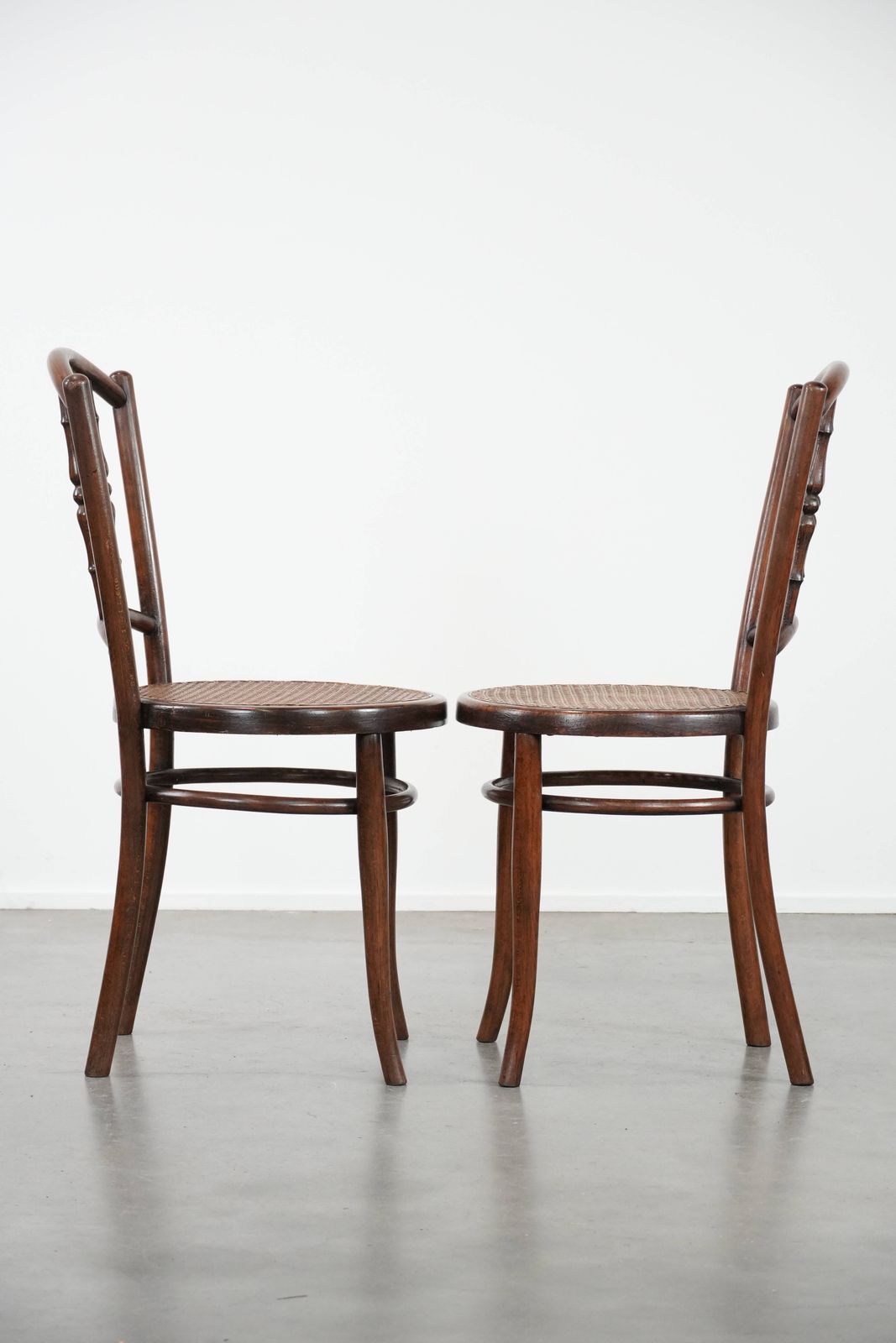 Nice Set Of 2 Wooden Vintage Bistro Chairs Jacob & Josef Kohn Wien With A Wicker Seat photo furniture