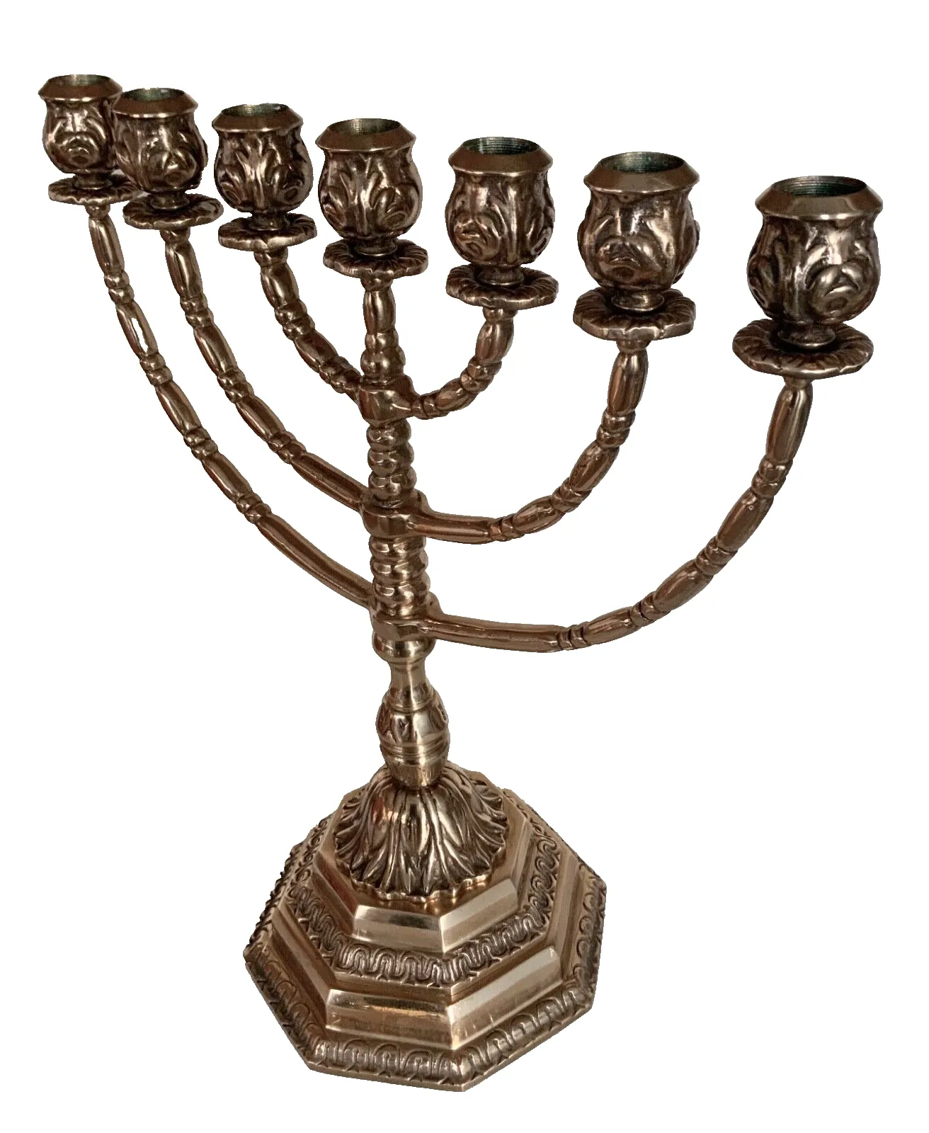 Vintage Brass Menorah  Of 7  Branch Candlestick H35cm X W31cm photo furniture
