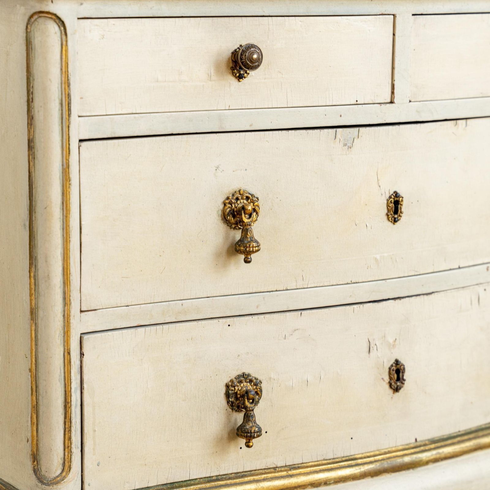 Small Antique Italian Drop Front Scriban Desk In Original Paint And Gilt Accents photo vinterior