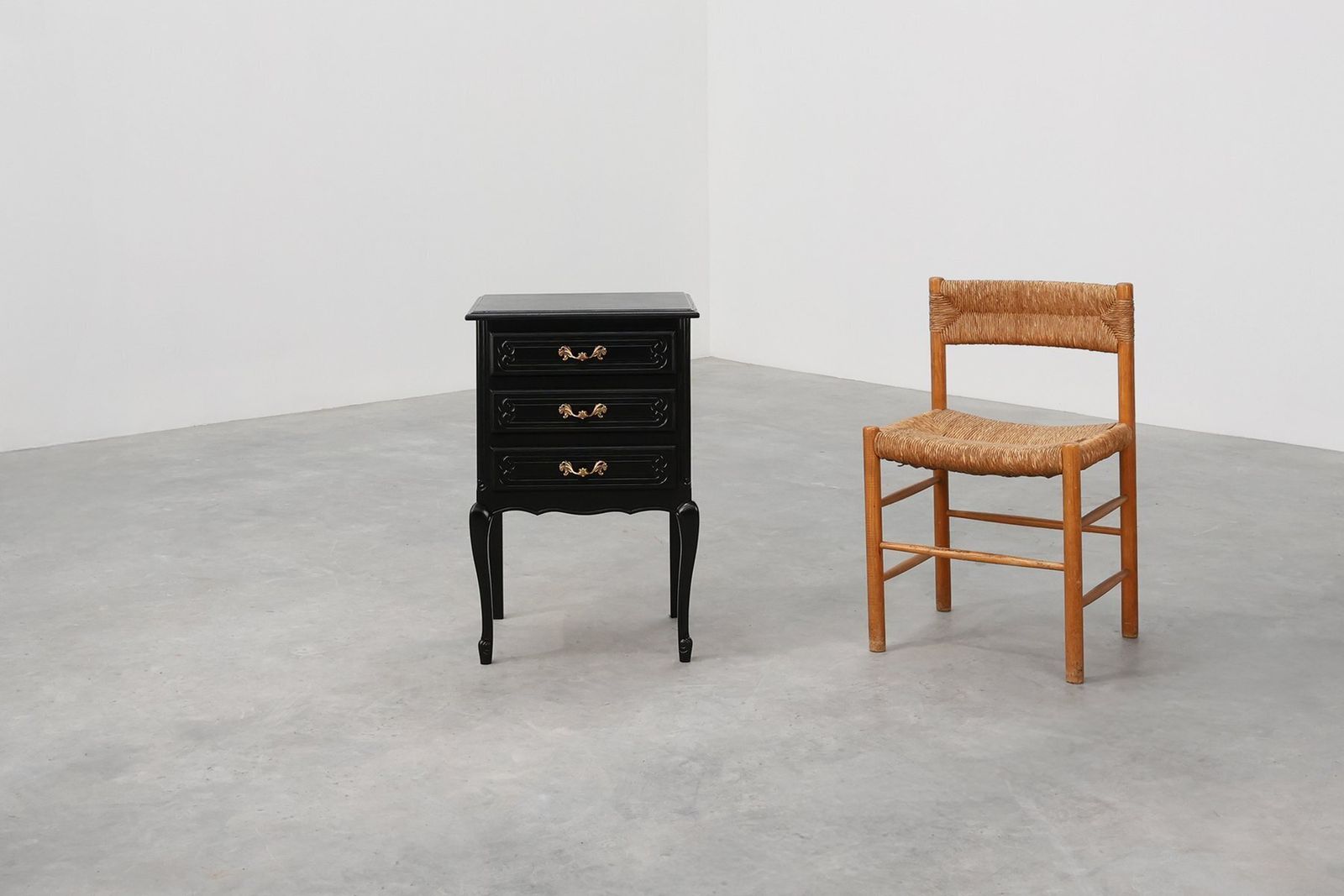 Louis XV Chest Of Drawers In Black Lacquered Oak, France, 1950s photo furniture