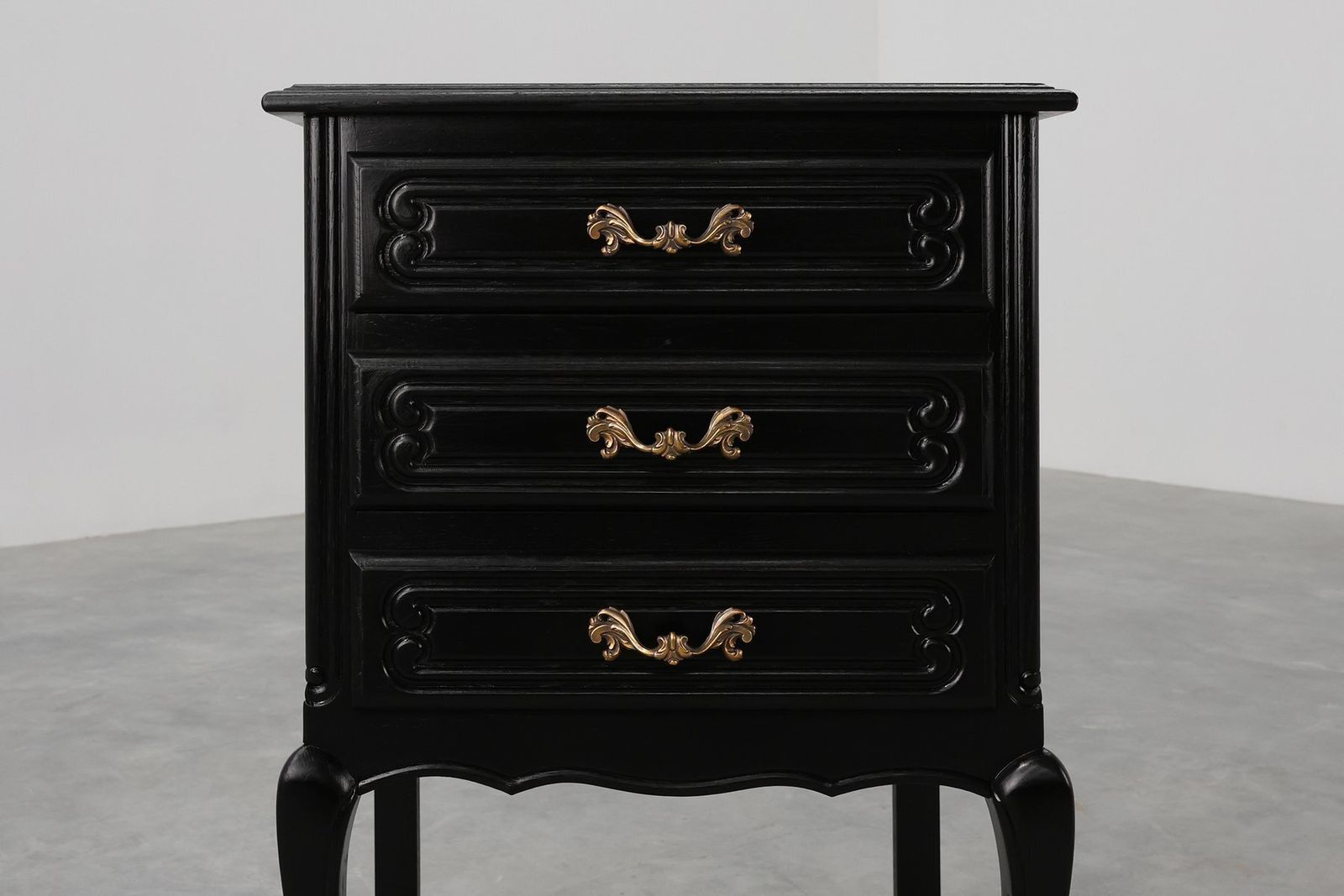 Louis XV Chest Of Drawers In Black Lacquered Oak, France, 1950s photo for sale