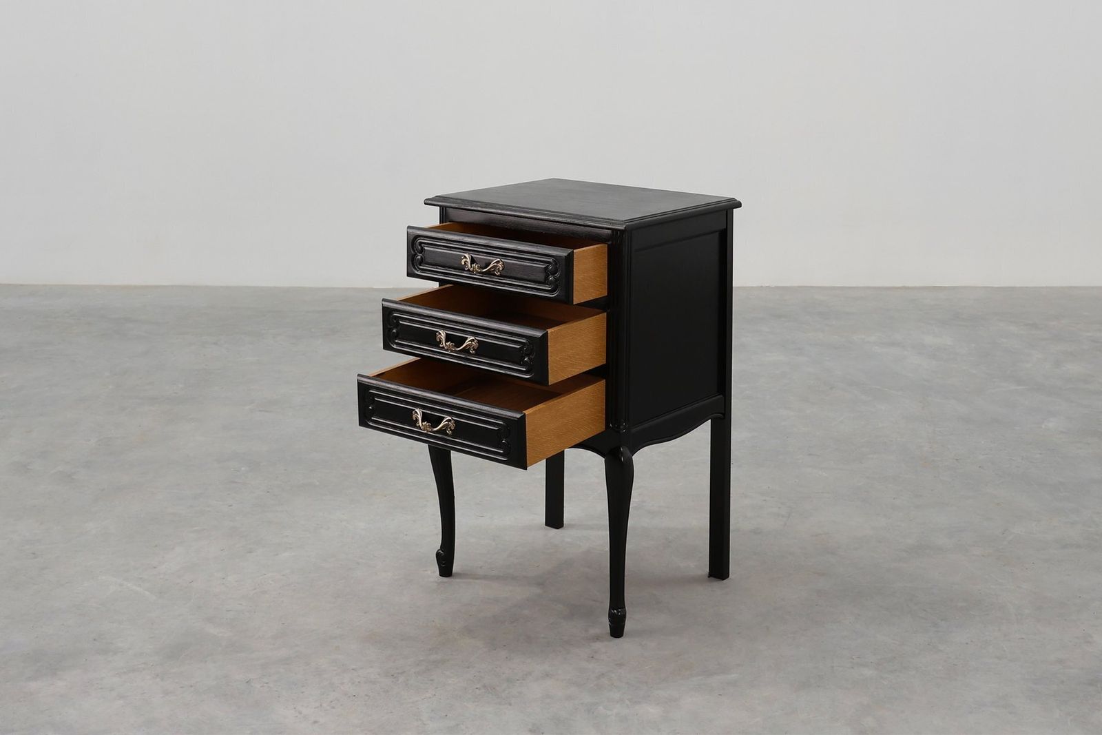 Louis XV Chest Of Drawers In Black Lacquered Oak, France, 1950s photo buy