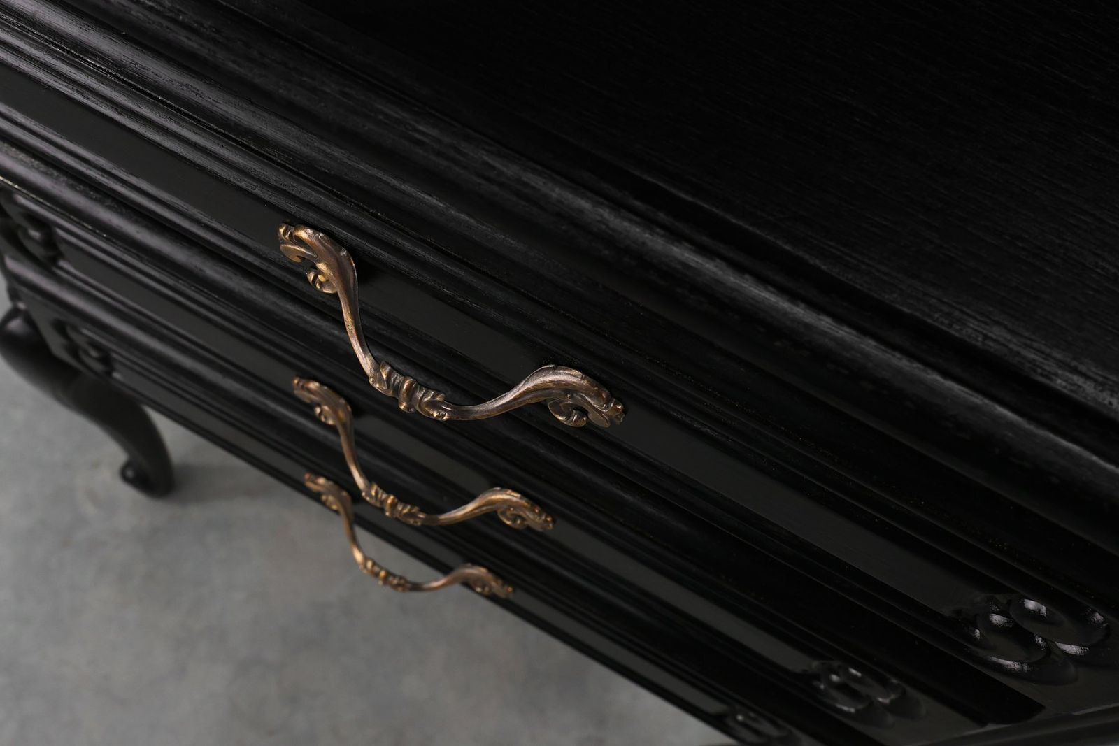 photo for sale Louis XV Chest Of Drawers In Black Lacquered Oak, France, 1950s