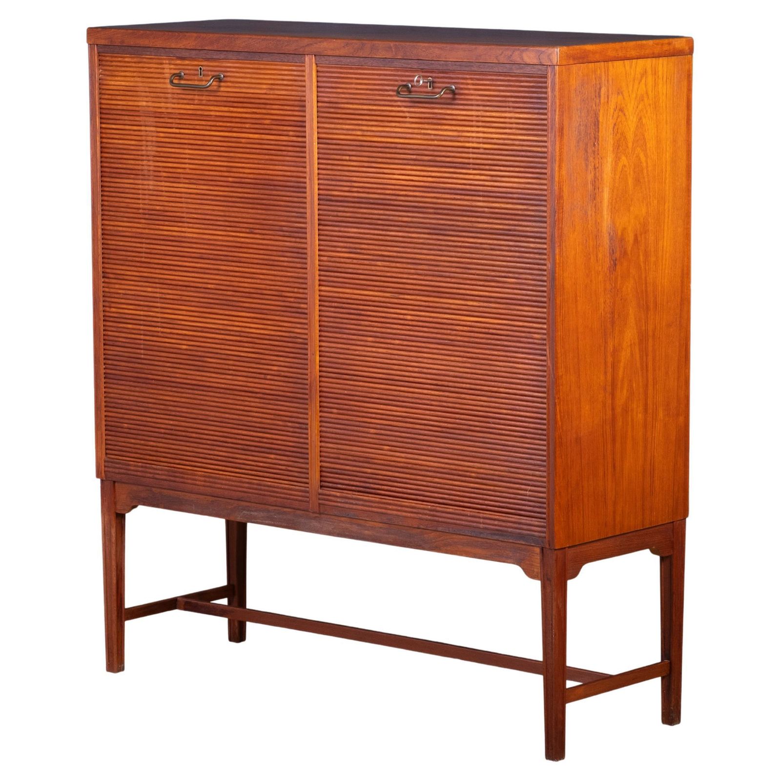 Teak Tambour Cabinet With Brass Handle, Danish Design, 1960s