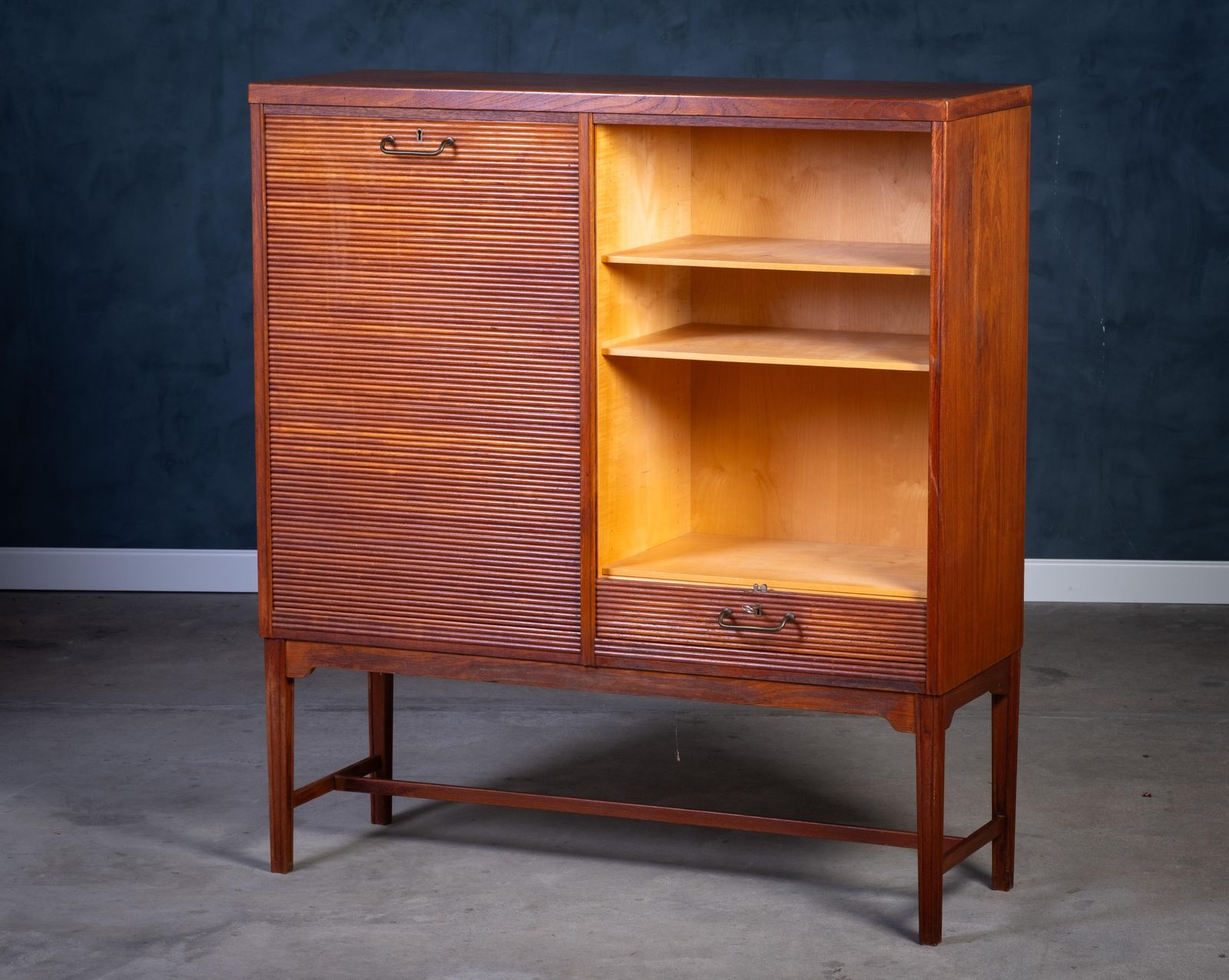 Teak Tambour Cabinet With Brass Handle, Danish Design, 1960s photo 2887.0