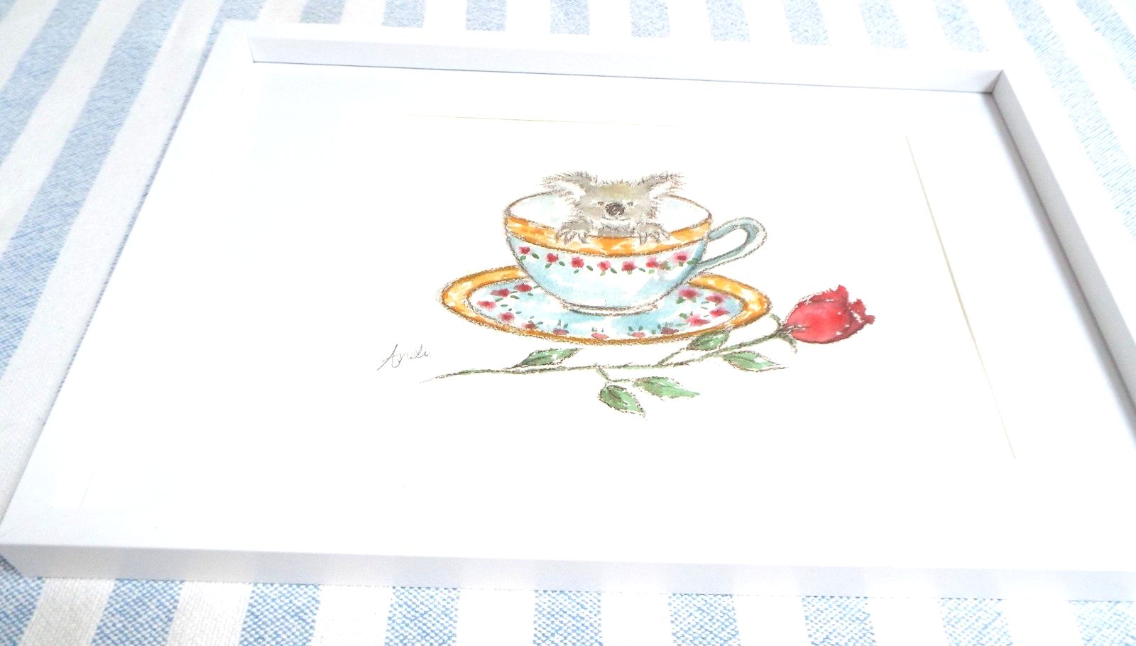 Cute  Mini Koala Llustration Original  Framed Watercolour Painting Andi Lucas photo Art