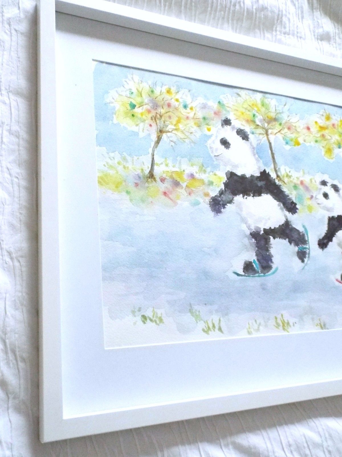 Skating Pandas Cubs Cute Original Watercolour Framed Painting Andi  J Lucas photo 116.0