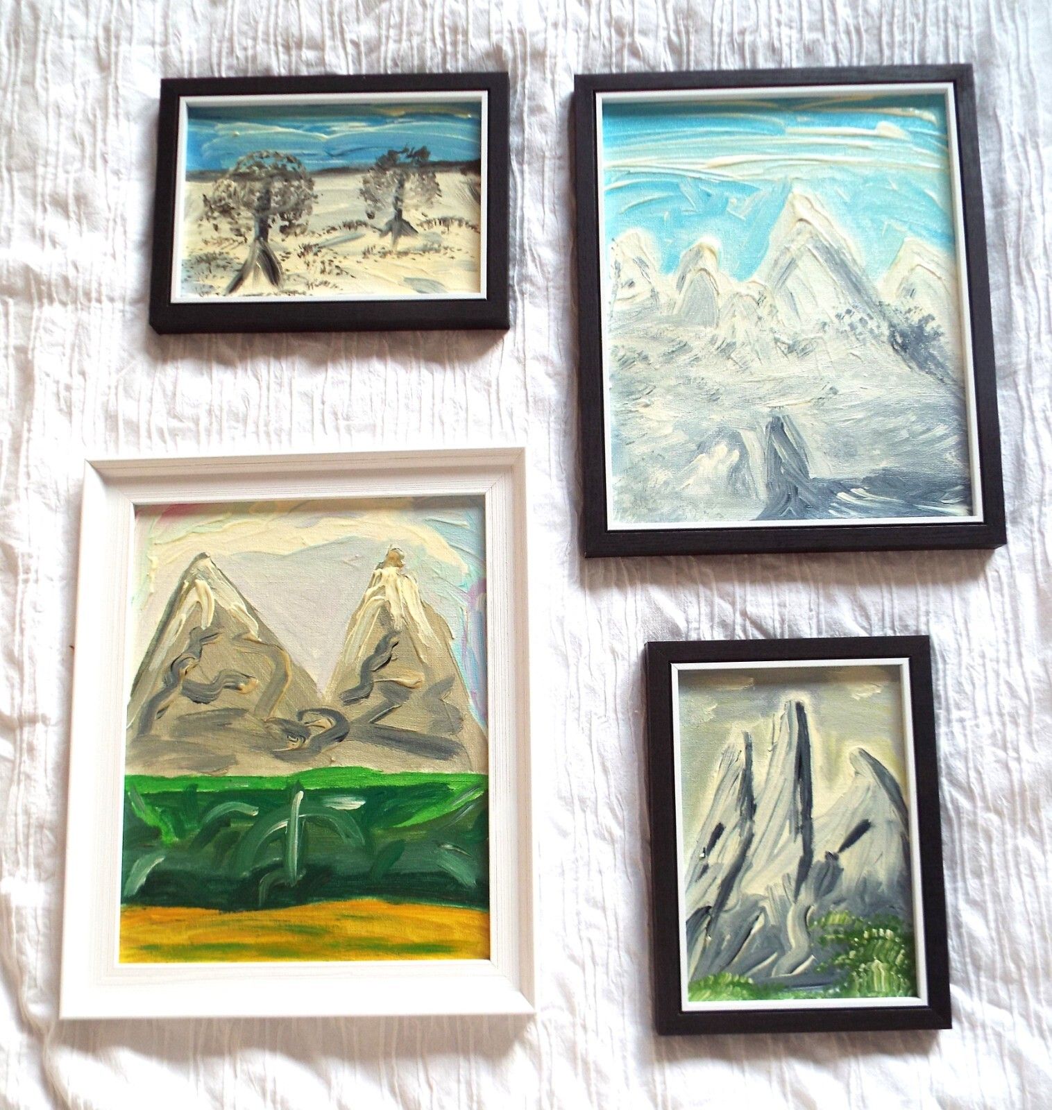 Set Of 4 New Original Abstract Framed Paintings Mountain Landscapes Fraser Lucas photo vinterior