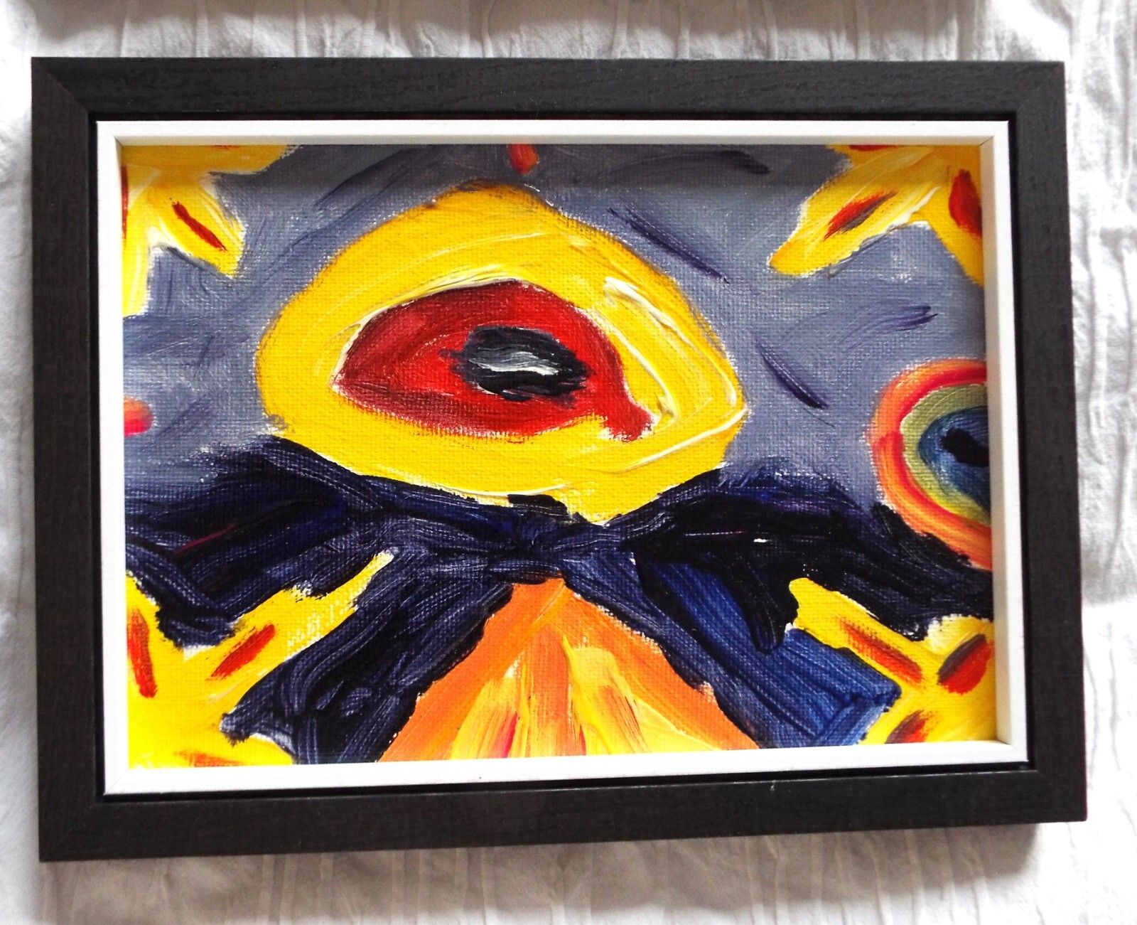Set Of 3 New Original Abstract Framed Paintings Purple Yellow Red Fraser Lucas photo for sale